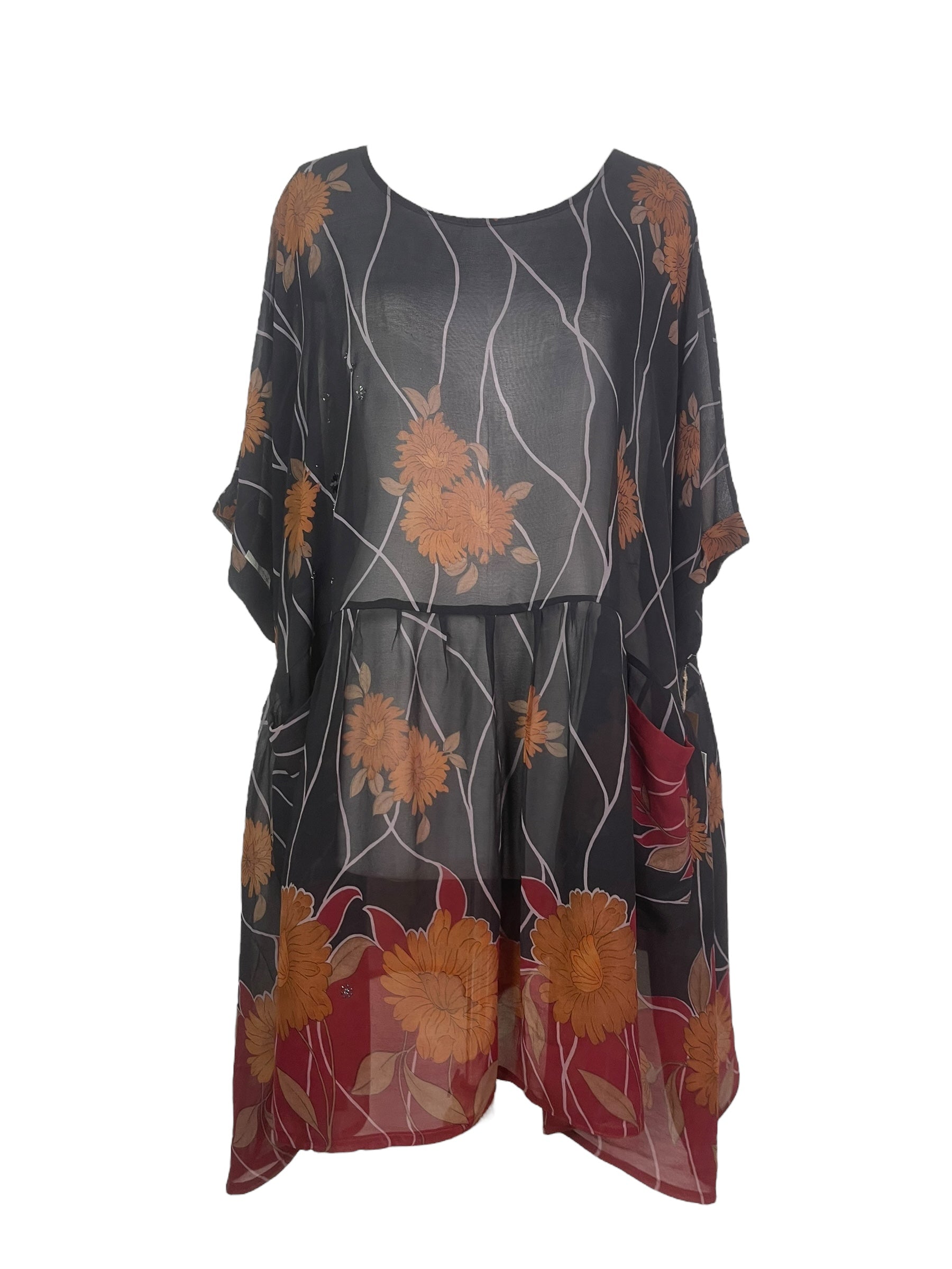 PRG8170 Sheer Wabi Sabi Pure Silk Boxy Babydoll Dress