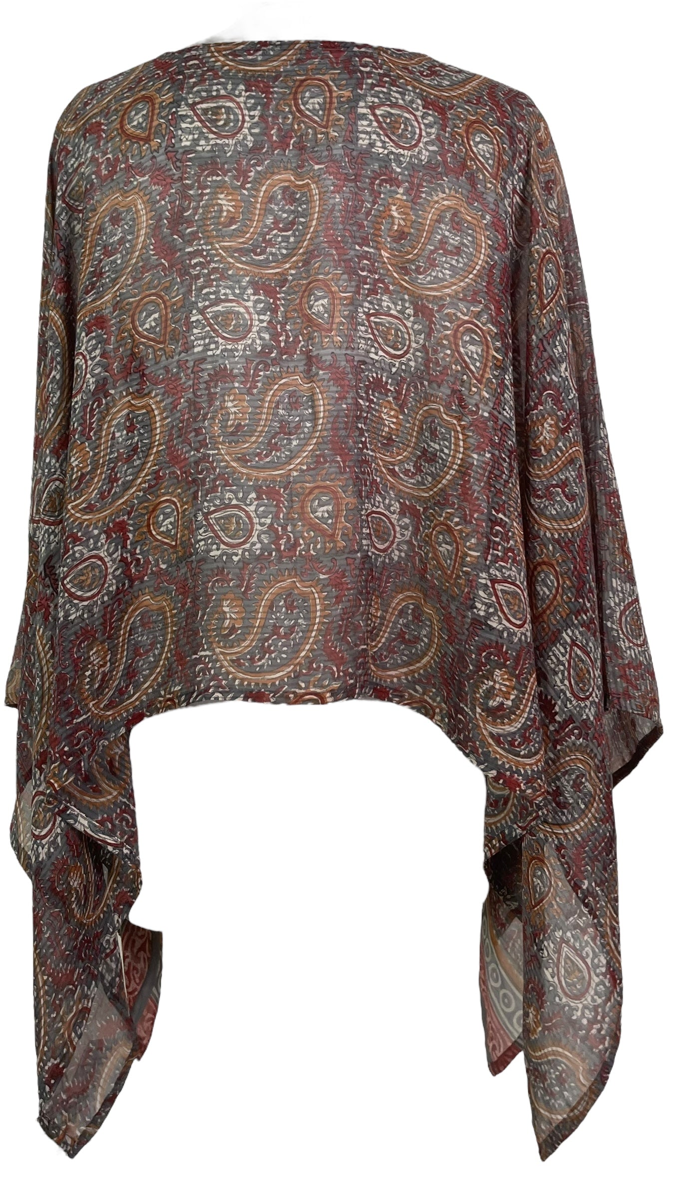 PREVIEW PRG7988 Sheer Avatar Pure Silk Capelet Poncho by DECEMBER2025 – Handmade ethical Poncho from sariKNOTsari using upcycled silk. Designed in Canada for travel and slow fashion, loved from Toronto to LA to Sydney.