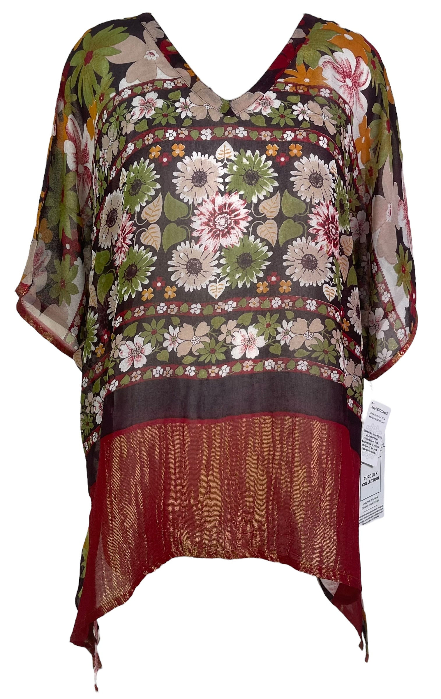 PRG8203 Sheer Avatar Pure Silk Long Tunic with Side Ties