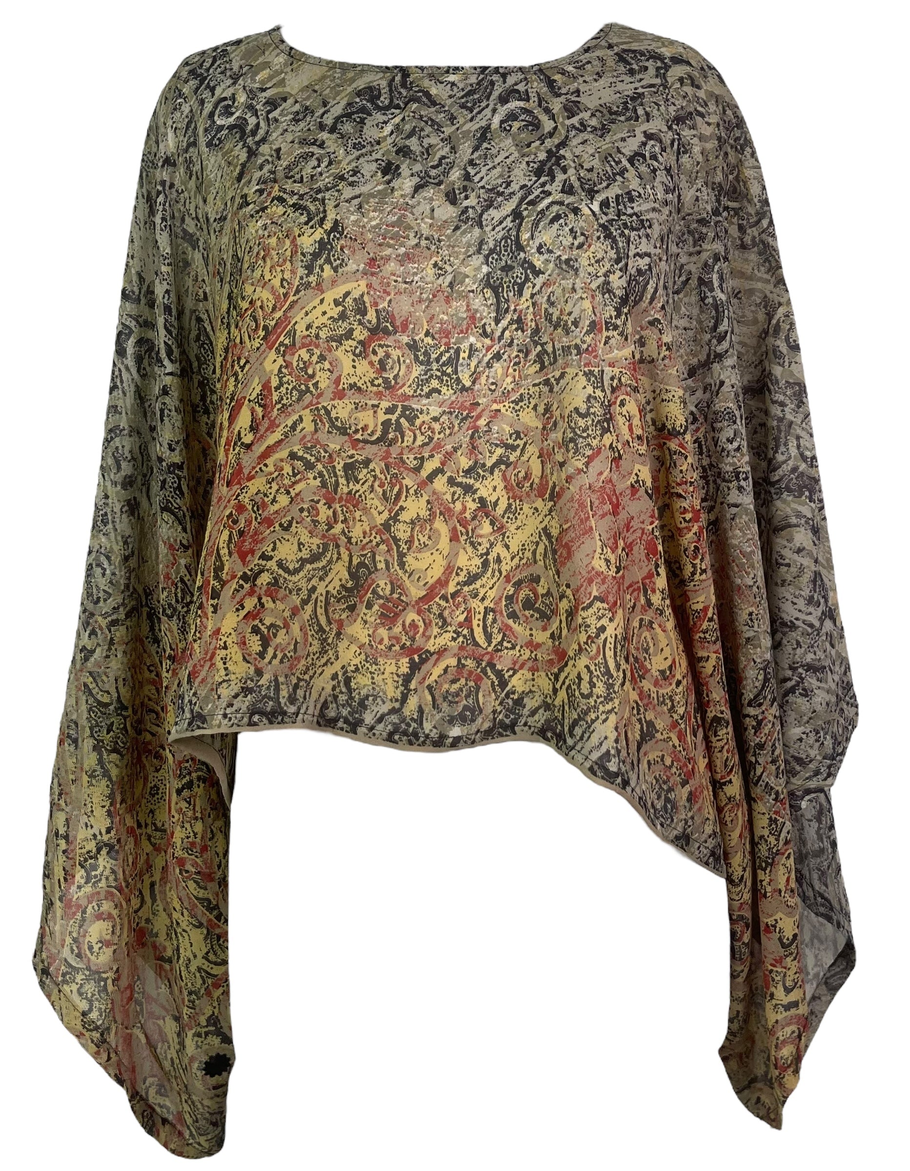 PRG8235 Sheer Avatar Pure Silk Kimono-Sleeved Top