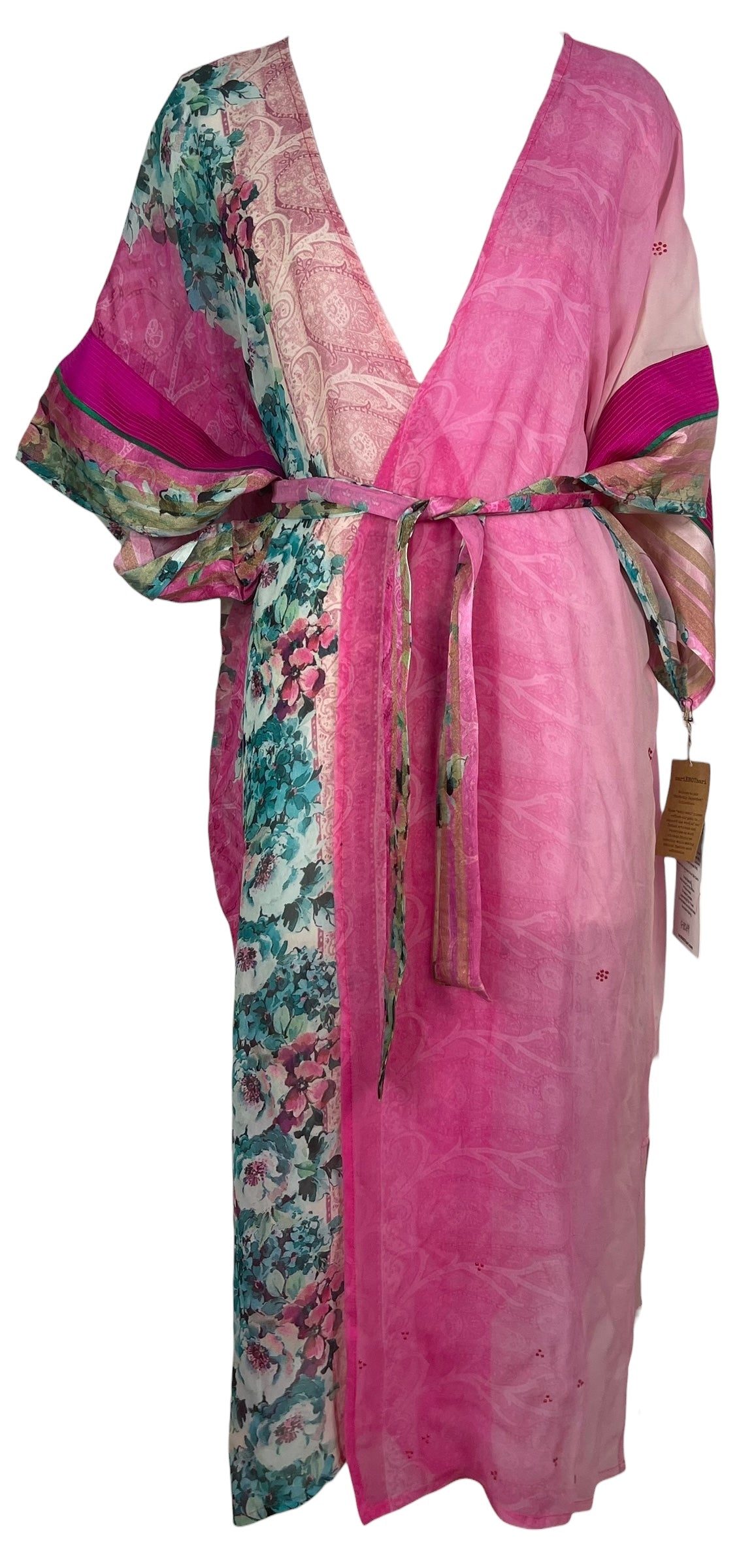 PRG8569 Sheer  Wabi Sabi Pure Silk Kimono Sleeved Duster with Belt