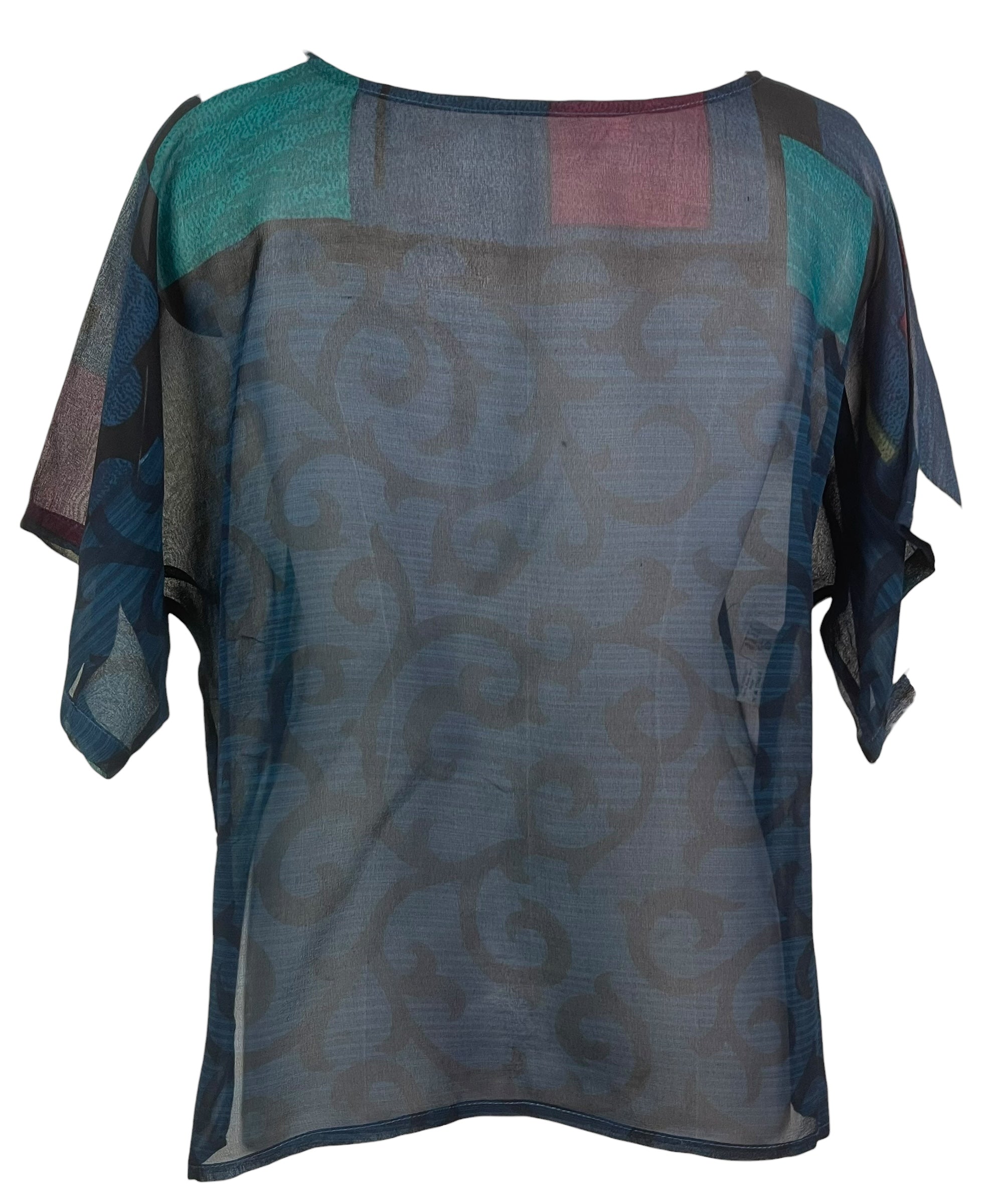 PREVIEW PRG8595 Sheer Wabi Sabi Pure Silk Side Slit Top by FEBRUARY2026 – Handmade ethical Side Slit Top from sariKNOTsari using upcycled silk. Designed in Canada for travel and slow fashion, loved from Toronto to LA to Sydney.