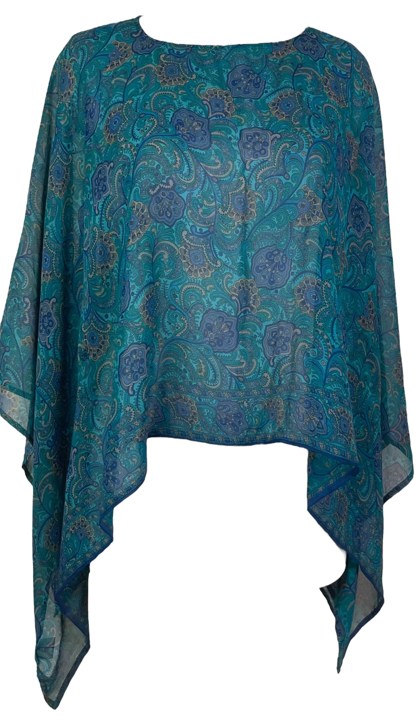 PREVIEW PRG7960 Sheer Avatar Pure Silk Capelet Poncho by DECEMBER2025 – Handmade ethical Poncho from sariKNOTsari using upcycled silk. Designed in Canada for travel and slow fashion, loved from Toronto to LA to Sydney.