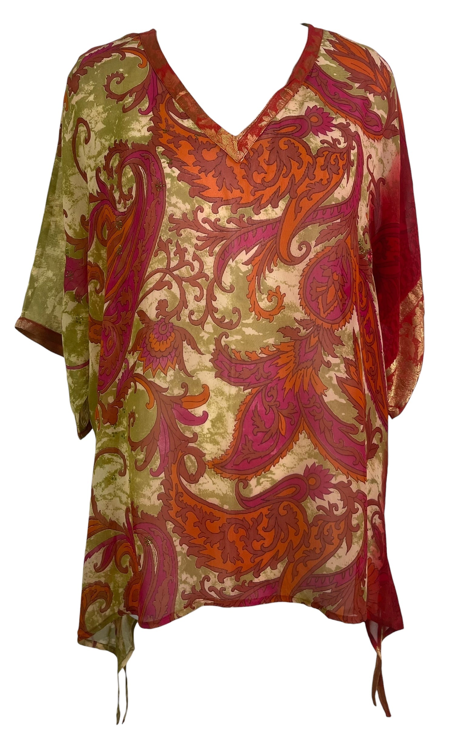 PRG8851 Sheer Avatar Pure Silk Long Tunic with Side Ties by 15 FEBRUARY 2026 – Handmade ethical Side Tie Tunic from sariKNOTsari using upcycled silk. Designed in Canada for travel and slow fashion, loved from Toronto to LA to Sydney.