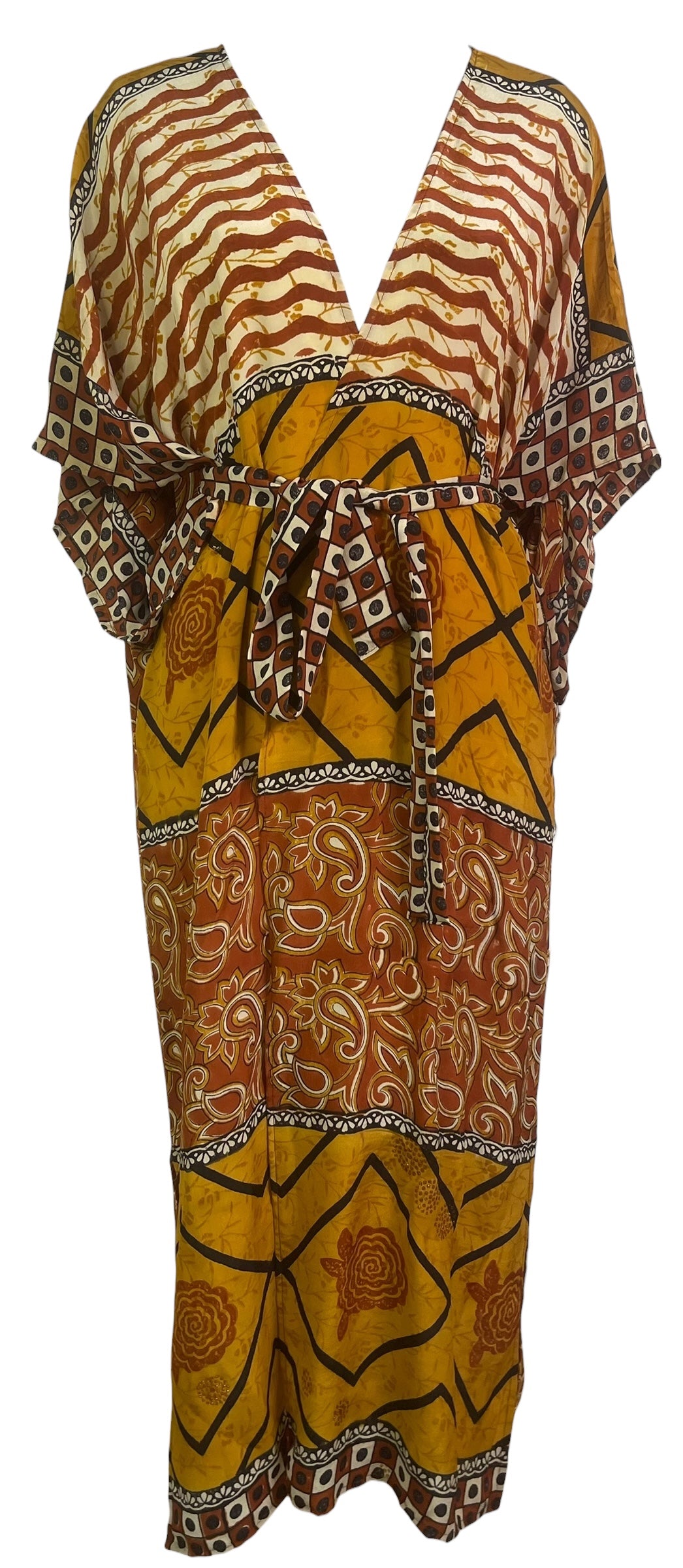 PRC8883 Avatar Long Pure Silk Kimono Sleeved Duster with Belt