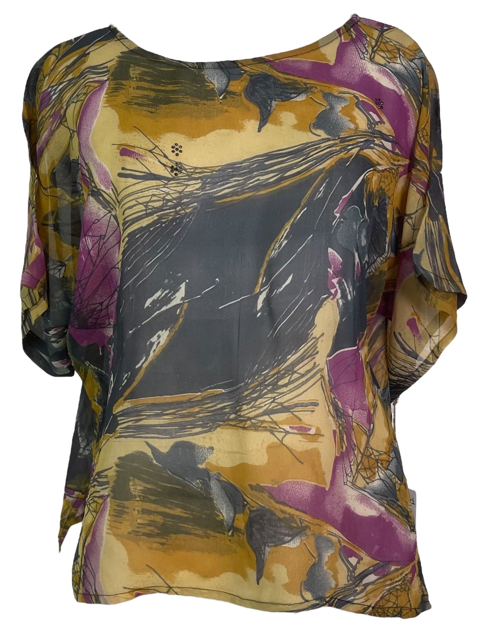 PRG7934 Sheer Avatar Pure Silk Side Slit Top