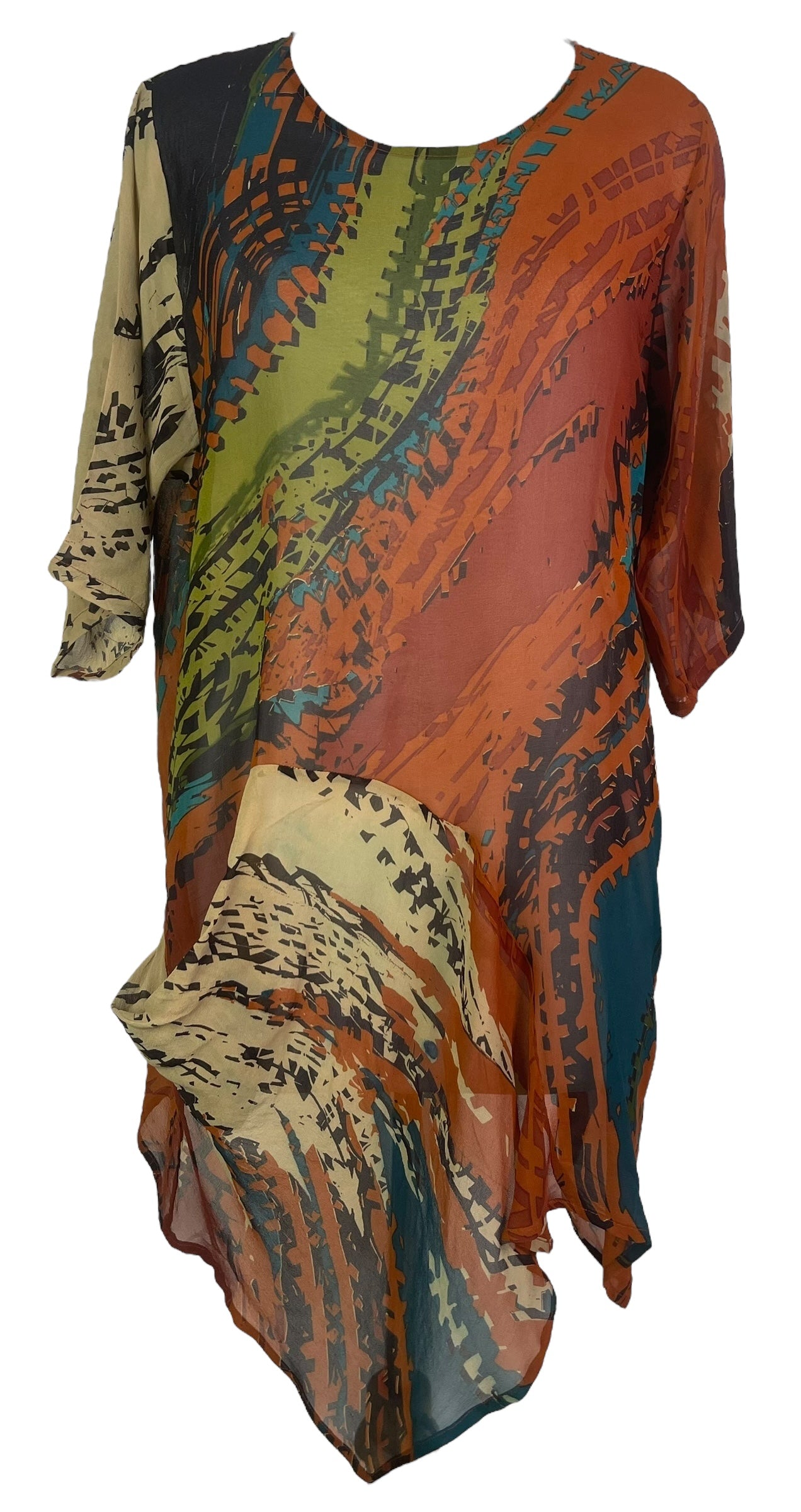 PRG7955 Sheer Wabi Sabi Pure Silk Self Pocket Tunic Dress