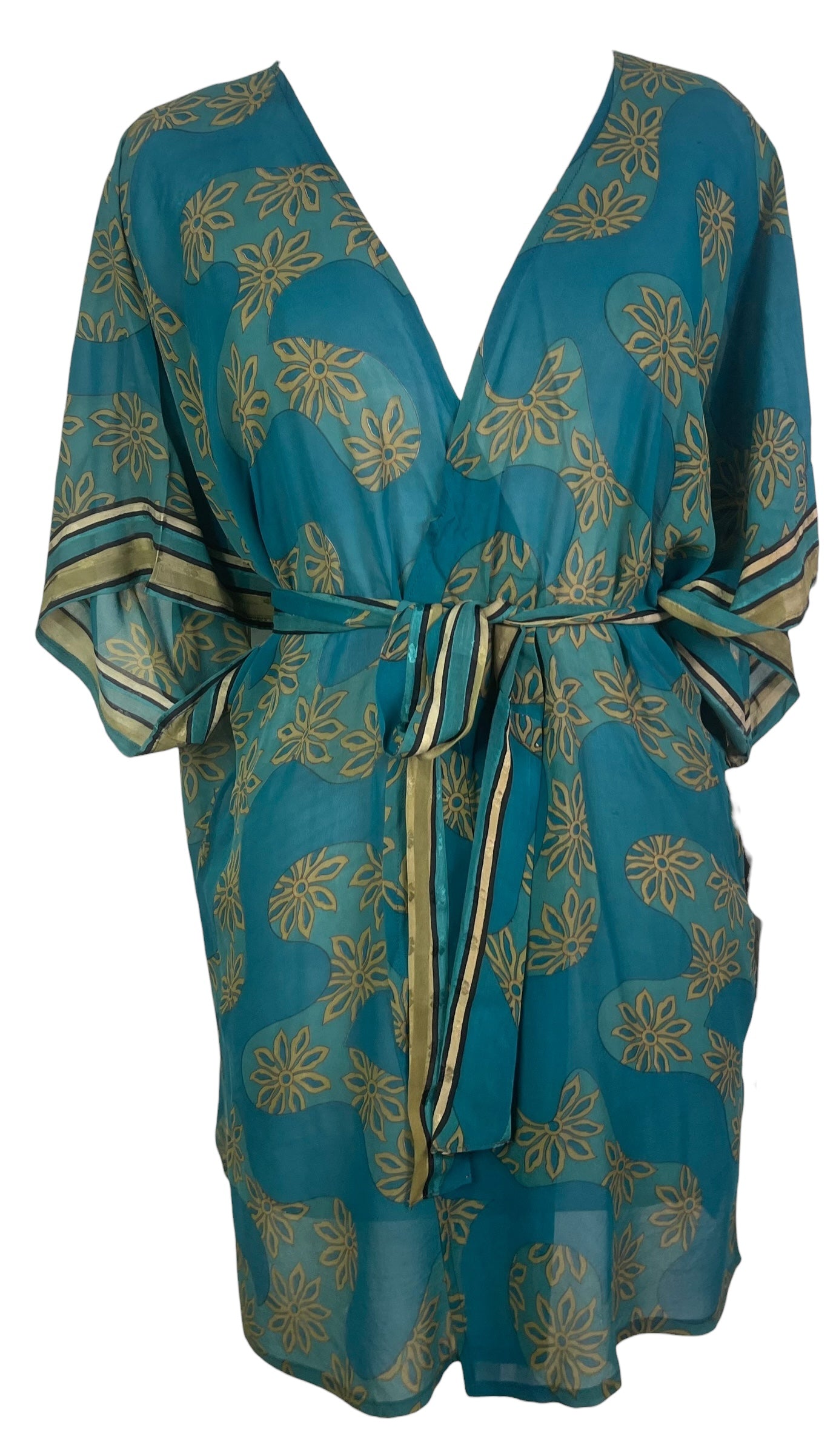 PRG8538 Sheer Wabi Sabi Pure Silk Kimono-Sleeved Jacket with Belt