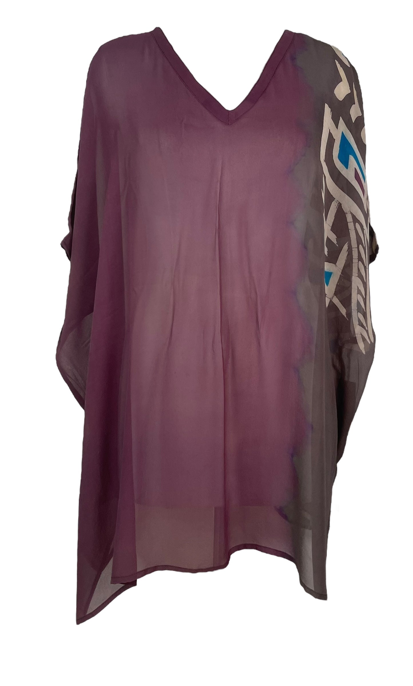 PRG7705 Sheer Wabi Sabi Pure Silk Short Kaftan Tunic With Slits