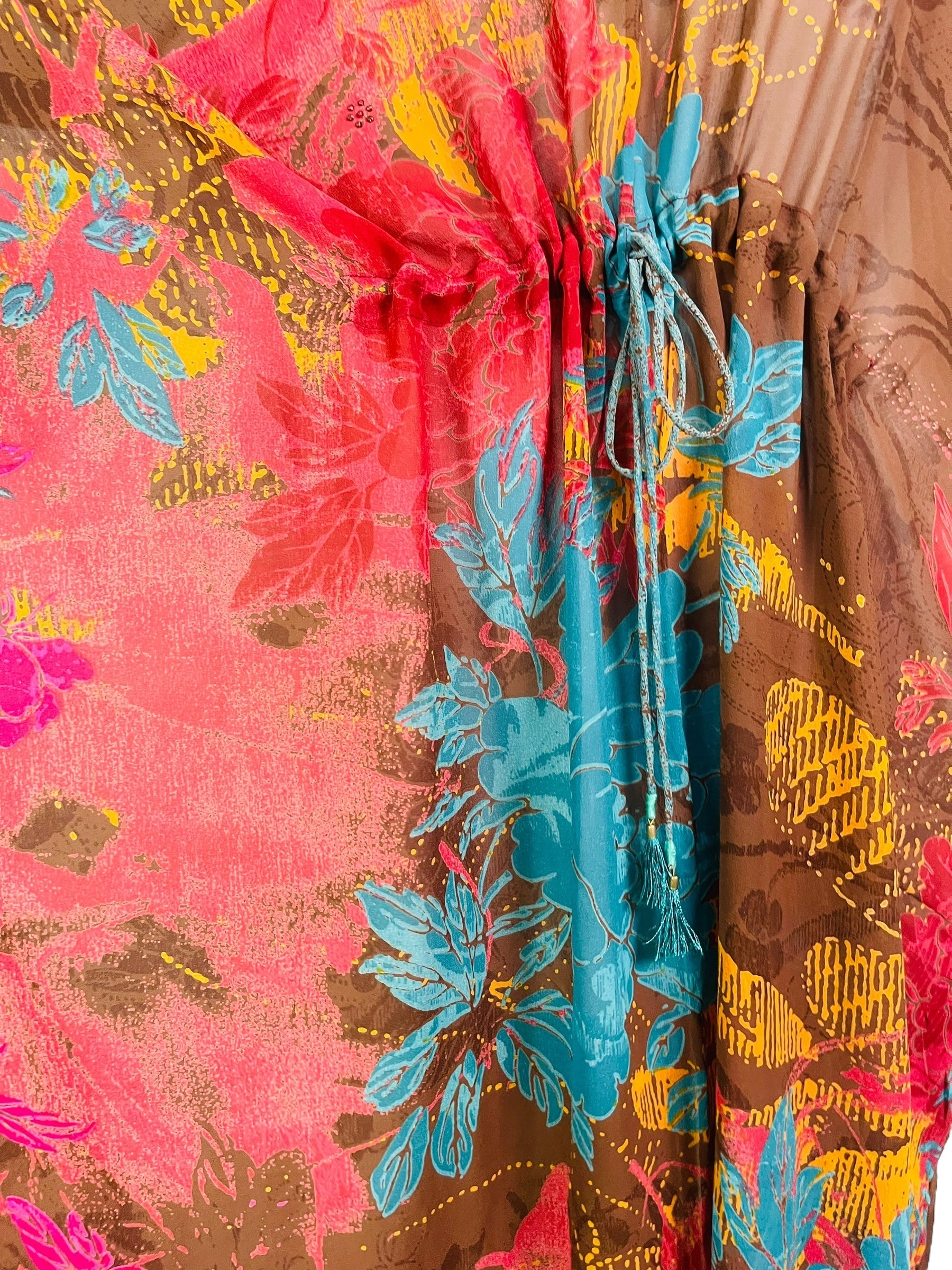 MARKETING PRG7607 Sheer Avatar Pure Silk Maxi Kaftan by MARKETING – Handmade ethical Maxi Kaftan from sariKNOTsari using upcycled silk. Designed in Canada for travel and slow fashion, loved from Toronto to LA to Sydney.
