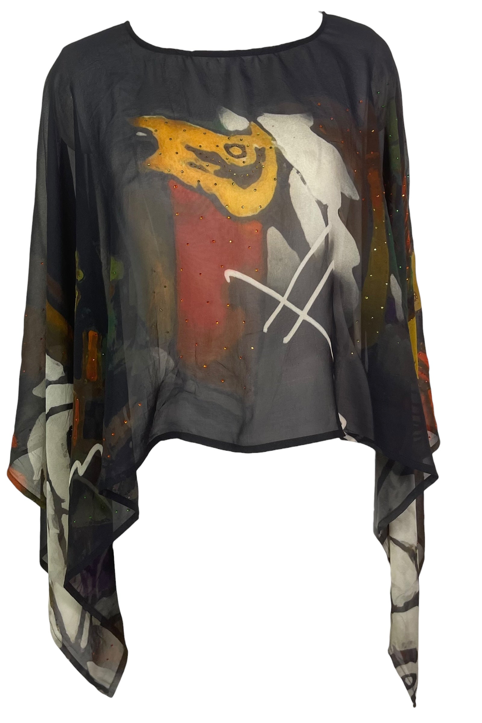 PREVIEW PRG8215 Sheer Avatar Pure Silk Capelet Poncho by FEBRUARY2026 – Handmade ethical Poncho from sariKNOTsari using upcycled silk. Designed in Canada for travel and slow fashion, loved from Toronto to LA to Sydney.