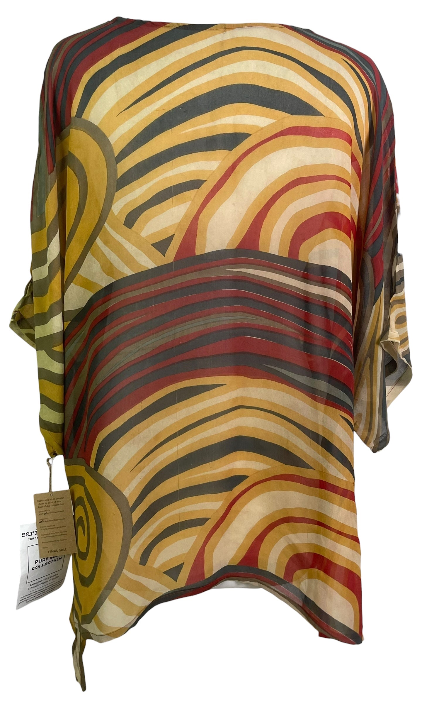 PRG8782 Sheer Wabi Sabi Pure Silk Long Tunic with Side Ties by 15 FEBRUARY 2026 – Handmade ethical Side Tie Tunic from sariKNOTsari using upcycled silk. Designed in Canada for travel and slow fashion, loved from Toronto to LA to Sydney.