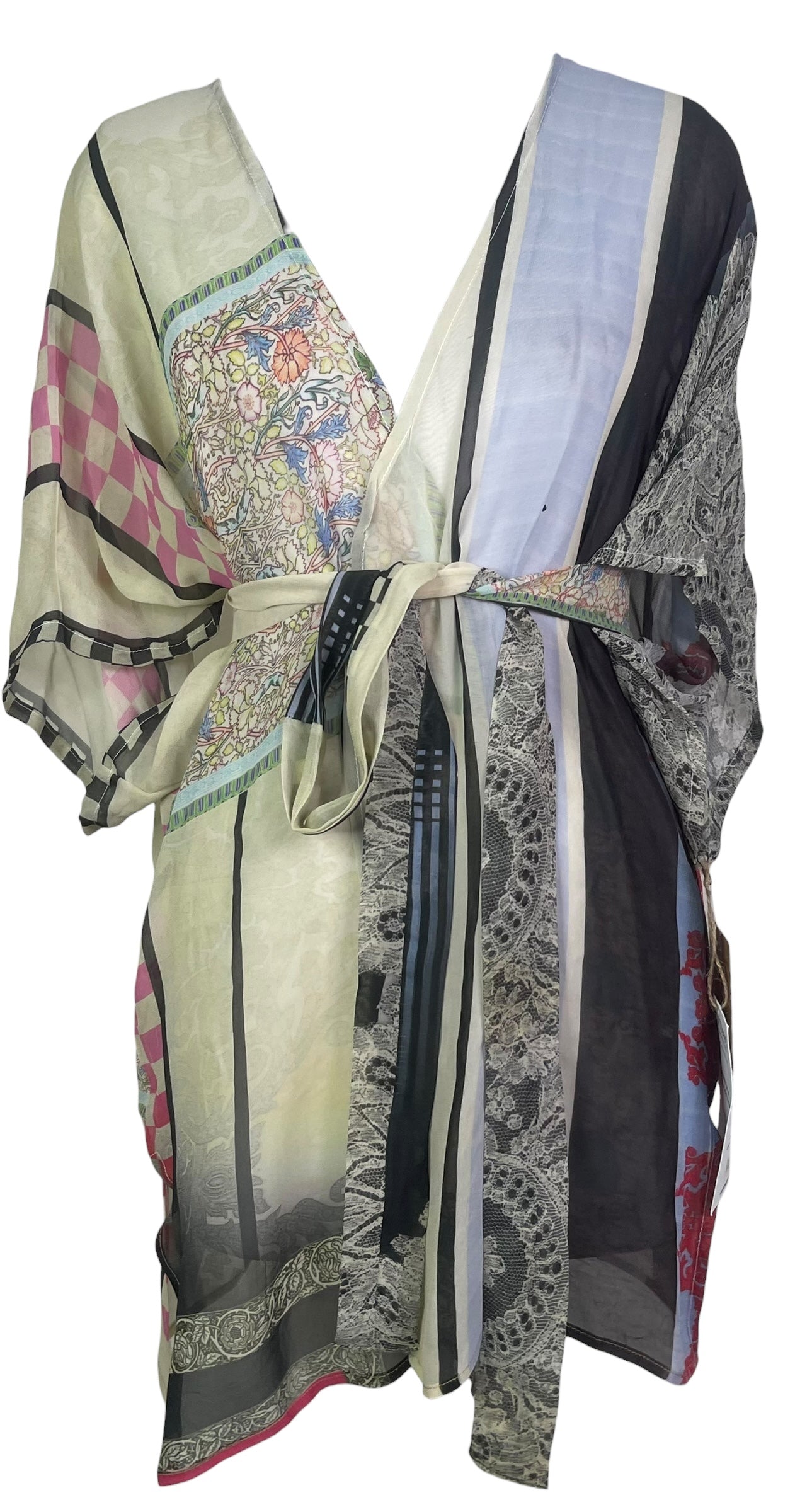 PRG8619 Sheer Wabi Sabi Pure Silk Kimono-Sleeved Jacket with Belt