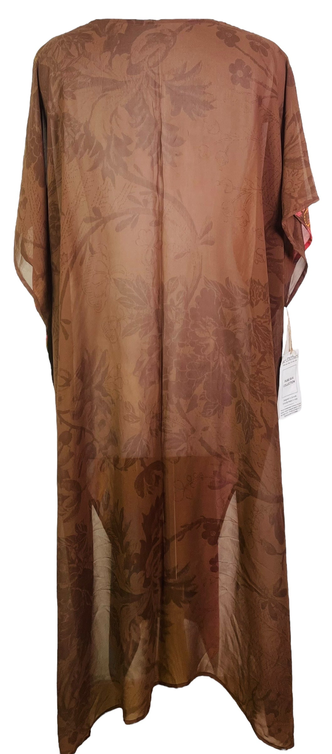 MARKETING PRG7607 Sheer Avatar Pure Silk Maxi Kaftan by MARKETING – Handmade ethical Maxi Kaftan from sariKNOTsari using upcycled silk. Designed in Canada for travel and slow fashion, loved from Toronto to LA to Sydney.