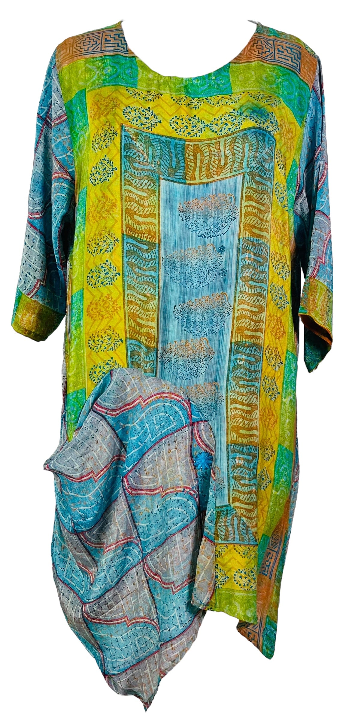PRC6837 Wabi Sabi Pure Silk Self Pocket Tunic Dress