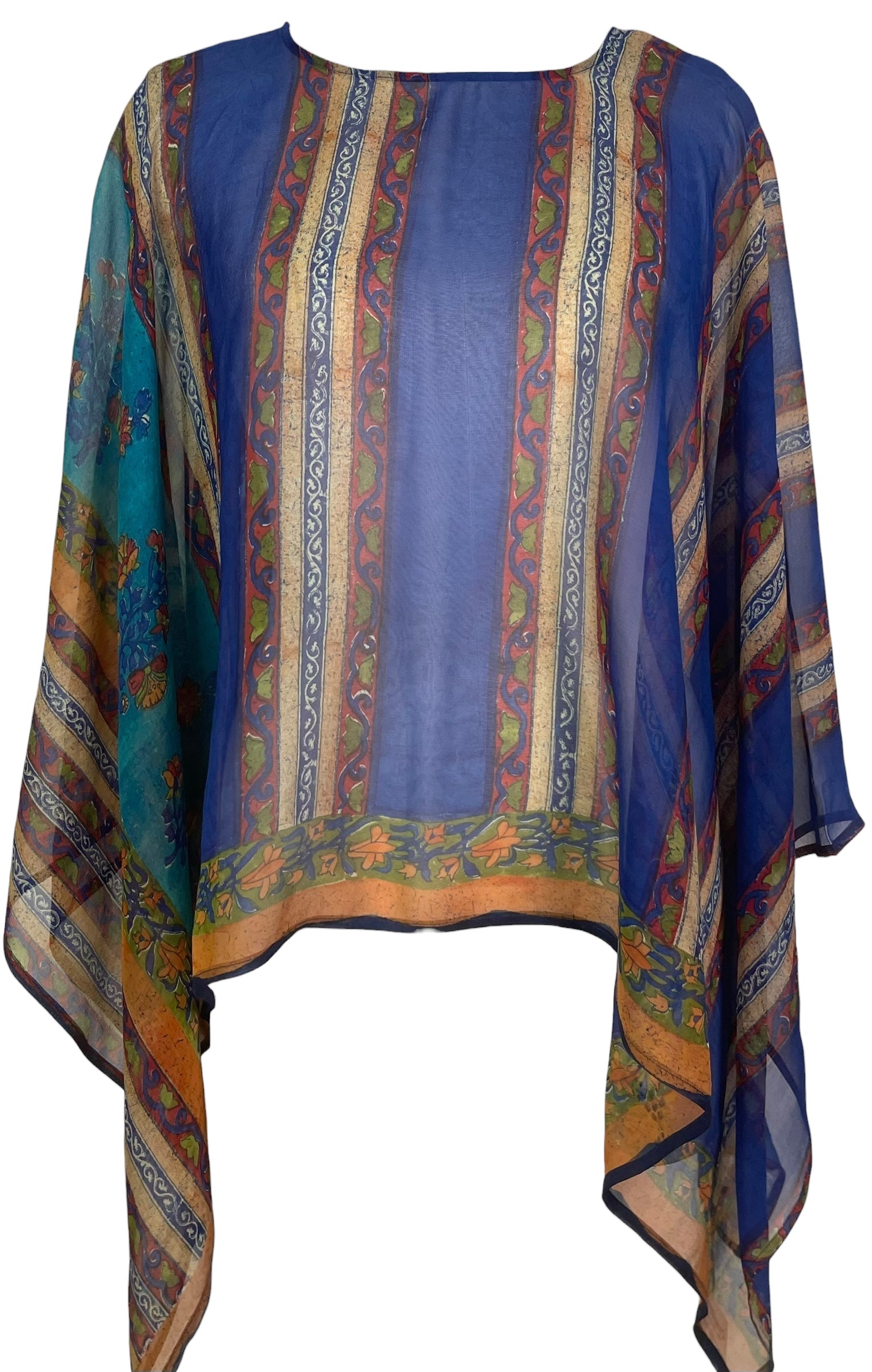 PREVIEW PRG8632A Sheer Avatar Pure Silk Capelet Poncho by FEBRUARY2026 – Handmade ethical Poncho from sariKNOTsari using upcycled silk. Designed in Canada for travel and slow fashion, loved from Toronto to LA to Sydney.