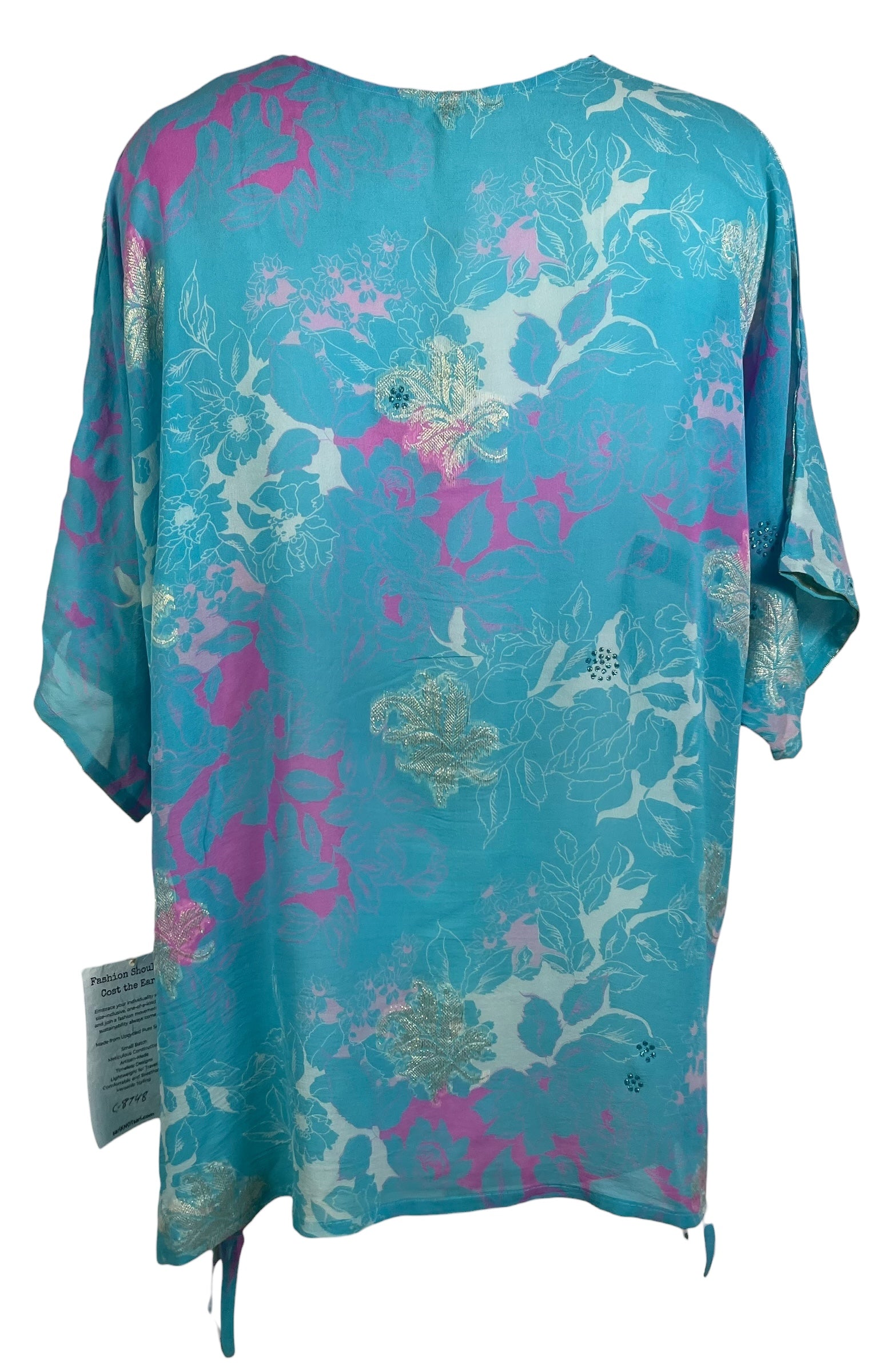 PREVIEW PRG8774  Avatar Pure Silk Long Tunic with Side Ties by MARCH2026 – Handmade ethical Side Tie Tunic from sariKNOTsari using upcycled silk. Designed in Canada for travel and slow fashion, loved from Toronto to LA to Sydney.