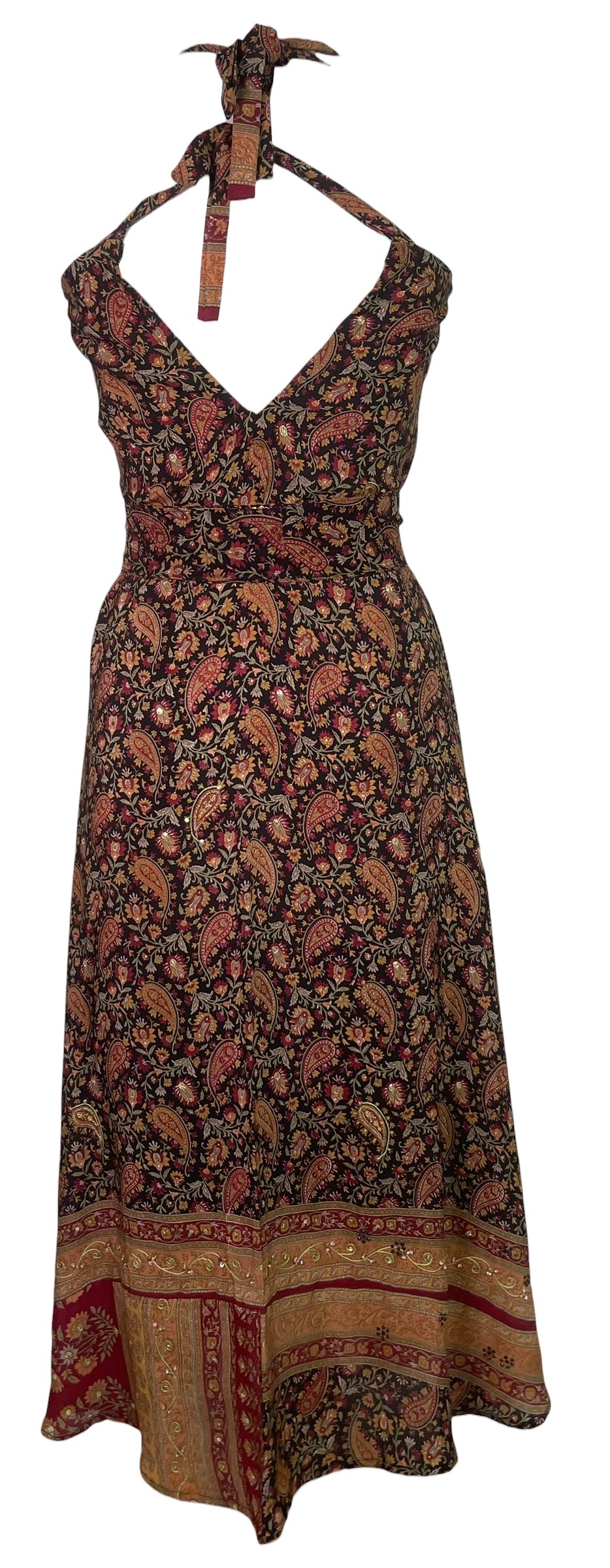 PREVIEW PRC8639 Avatar Pure Silk Maxi Dress with Belt by MARCH2026 – Handmade ethical Maxi Dress from sariKNOTsari using upcycled silk. Designed in Canada for travel and slow fashion, loved from Toronto to LA to Sydney.