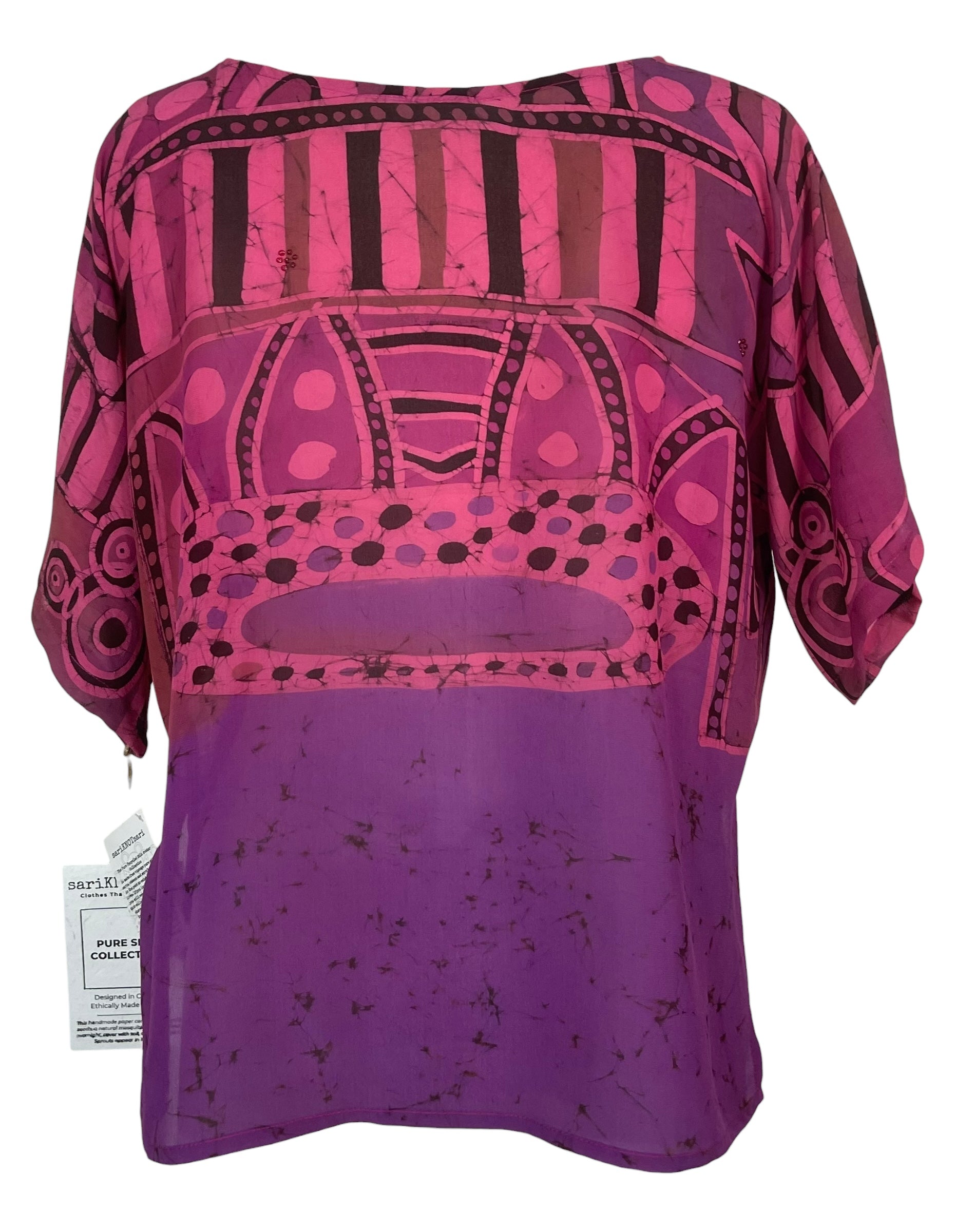 PREVIEW PRG8427 Sheer Avatar Pure Silk Side Slit Top by FEBRUARY2026 – Handmade ethical Side Slit Top from sariKNOTsari using upcycled silk. Designed in Canada for travel and slow fashion, loved from Toronto to LA to Sydney.