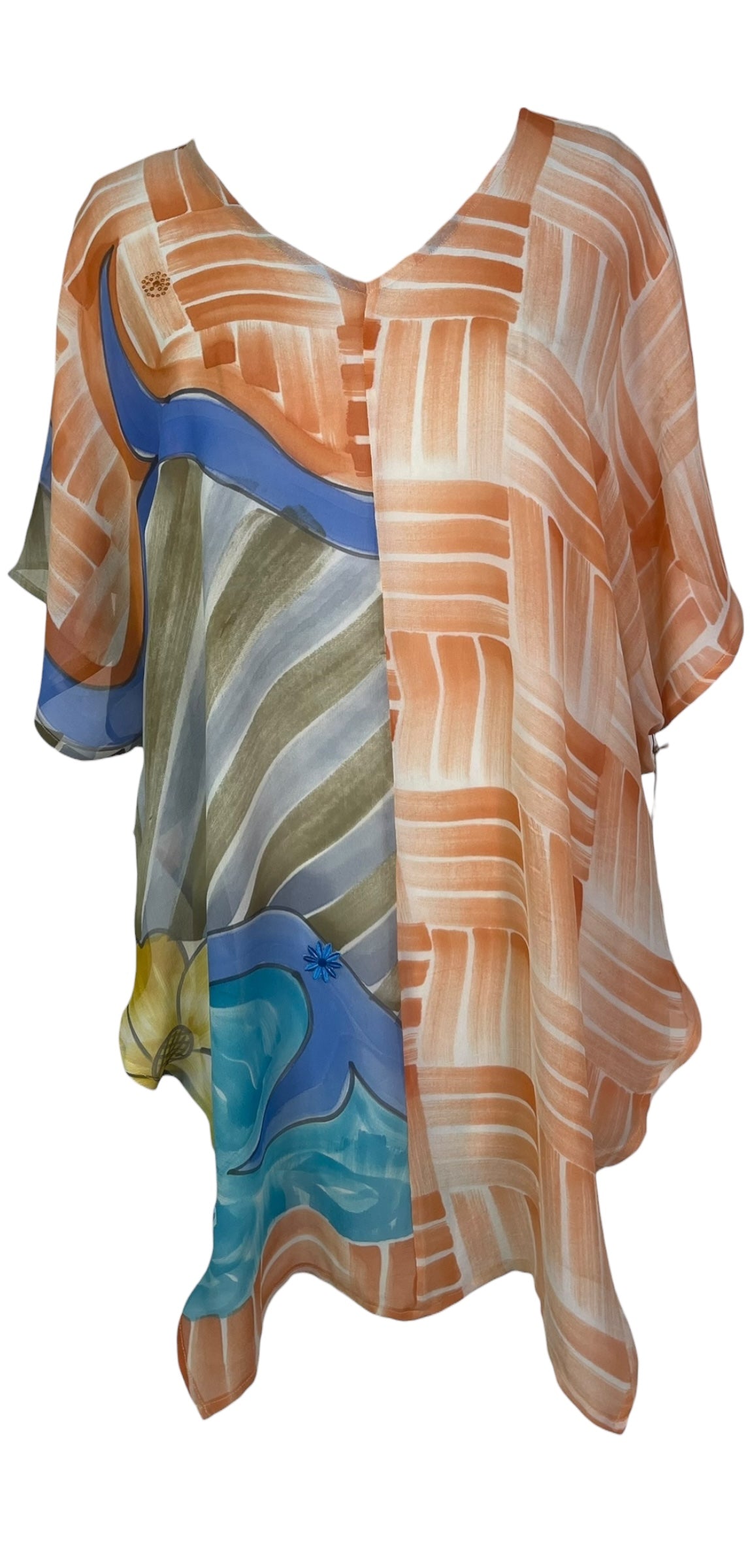 PREVIEW PRG8601 Sheer Avatar Pure Silk Waterfall Top by FEBRUARY2026 – Handmade ethical Waterfall Top from sariKNOTsari using upcycled silk. Designed in Canada for travel and slow fashion, loved from Toronto to LA to Sydney.