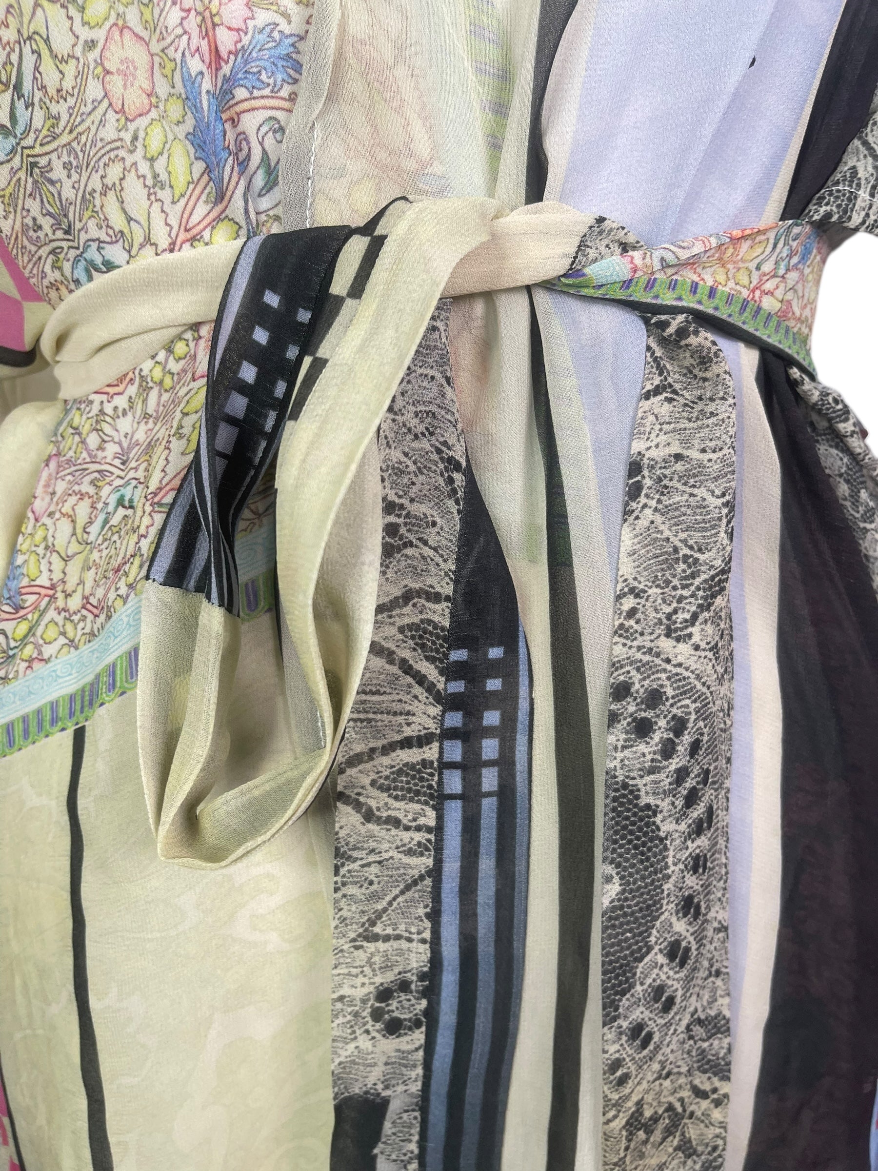 PRG8619 Sheer Wabi Sabi Pure Silk Kimono-Sleeved Jacket with Belt