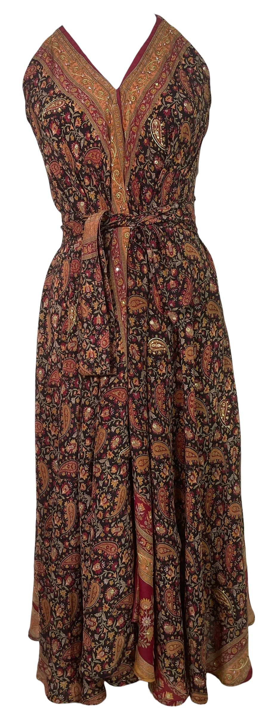 Pure Silk Shoulder-Tie Maxi Dresses with Belt – sariKNOTsari