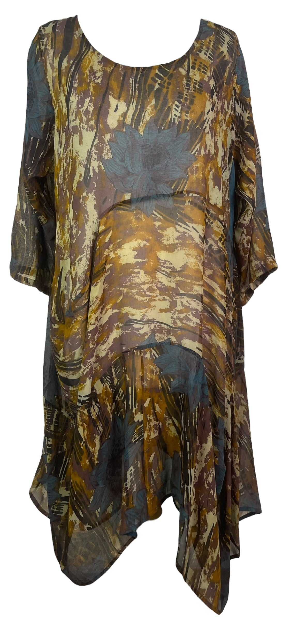 PRG7983 Sheer Avatar Pure Silk Sculptural Long Tunic Dress