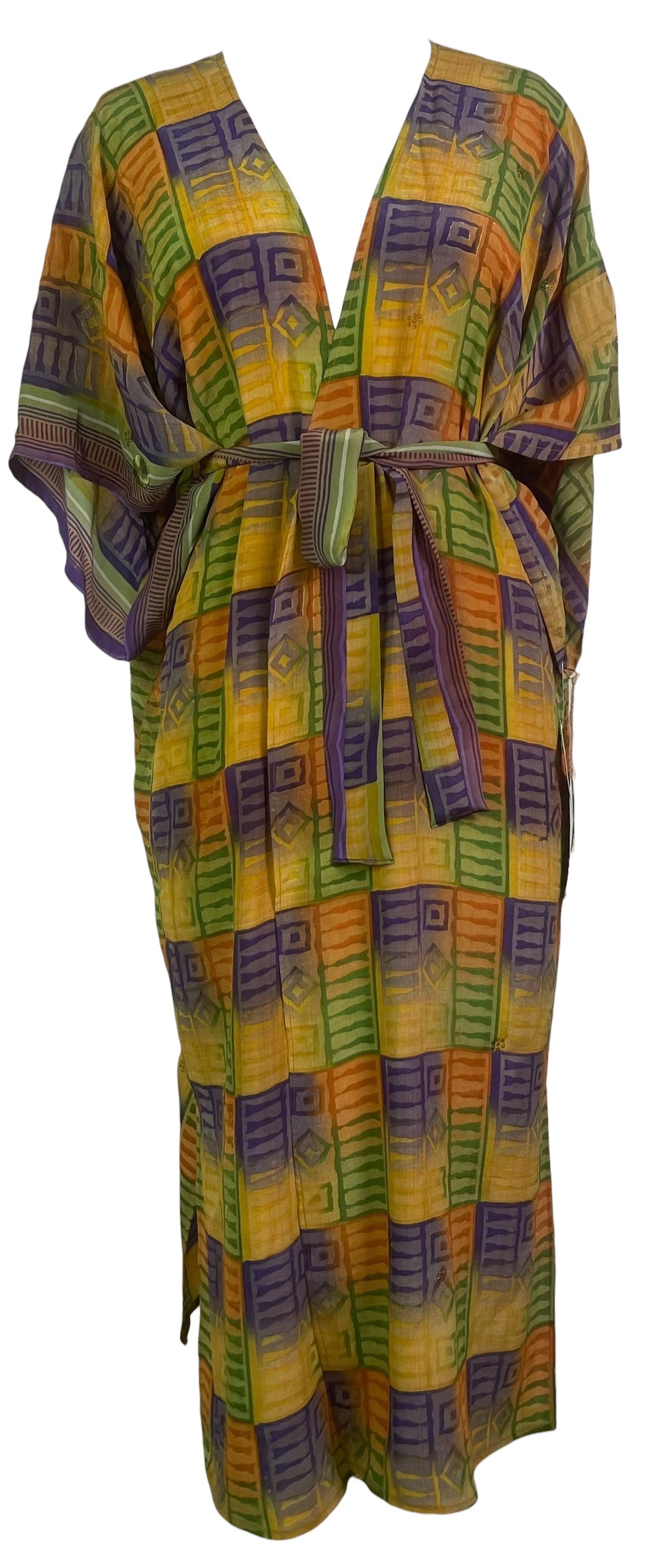 PRC8880 Avatar Long Pure Silk Kimono Sleeved Duster with Belt