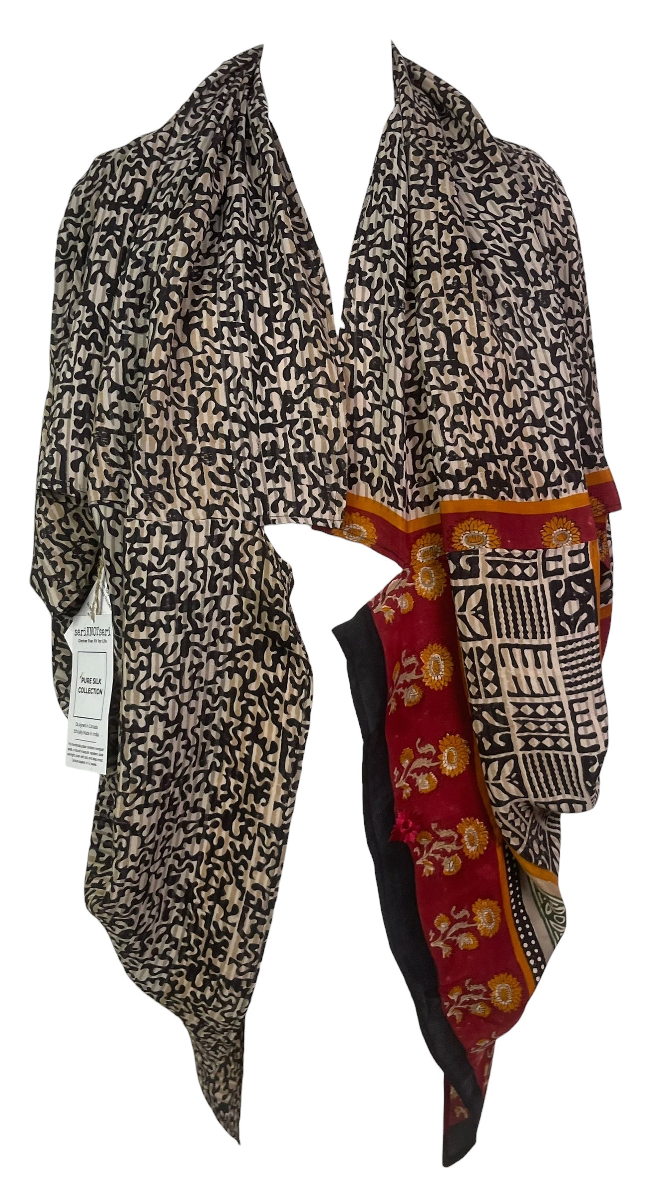 PREVIEW PRC8609 Avatar Pure Silk Cardigan by FEBRUARY2026 – Handmade ethical Cardigan from sariKNOTsari using upcycled silk. Designed in Canada for travel and slow fashion, loved from Toronto to LA to Sydney.