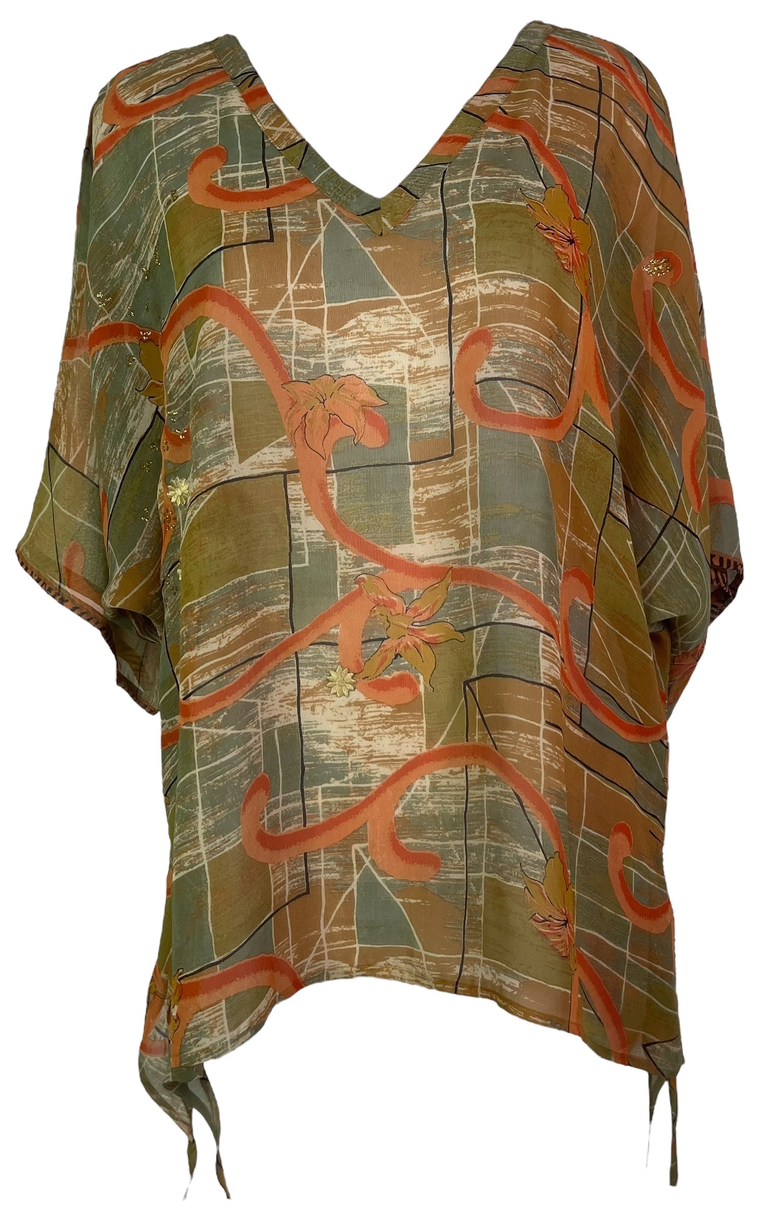 PREVIEW PRG8101 Wabi Sabi Pure Silk Long Tunic with Side Ties by DECEMBER2025 – Handmade ethical Side Tie Tunic from sariKNOTsari using upcycled silk. Designed in Canada for travel and slow fashion, loved from Toronto to LA to Sydney.