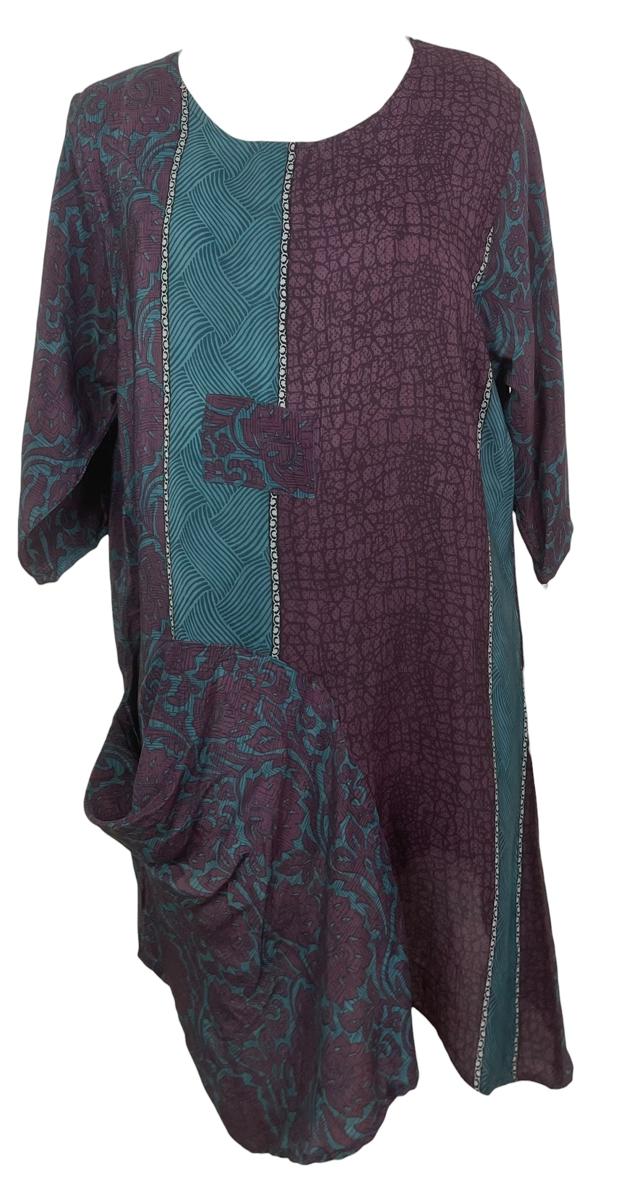 PREVIEW PRC8471 Wabi Sabi Pure Silk Self Pocket Tunic Dress by FEBRUARY2026 – Handmade ethical Self Pocket Tunic from sariKNOTsari using upcycled silk. Designed in Canada for travel and slow fashion, loved from Toronto to LA to Sydney.