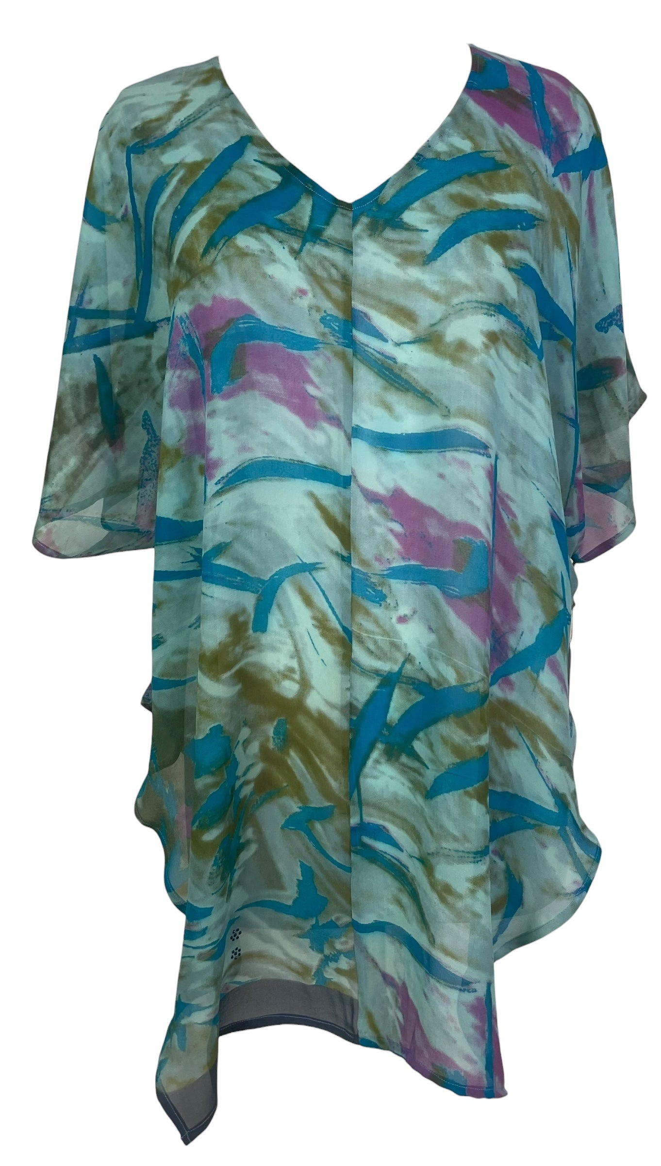 PREVIEW PRG8596 Sheer Avatar Pure Silk Waterfall Top by FEBRUARY2026 – Handmade ethical Waterfall Top from sariKNOTsari using upcycled silk. Designed in Canada for travel and slow fashion, loved from Toronto to LA to Sydney.