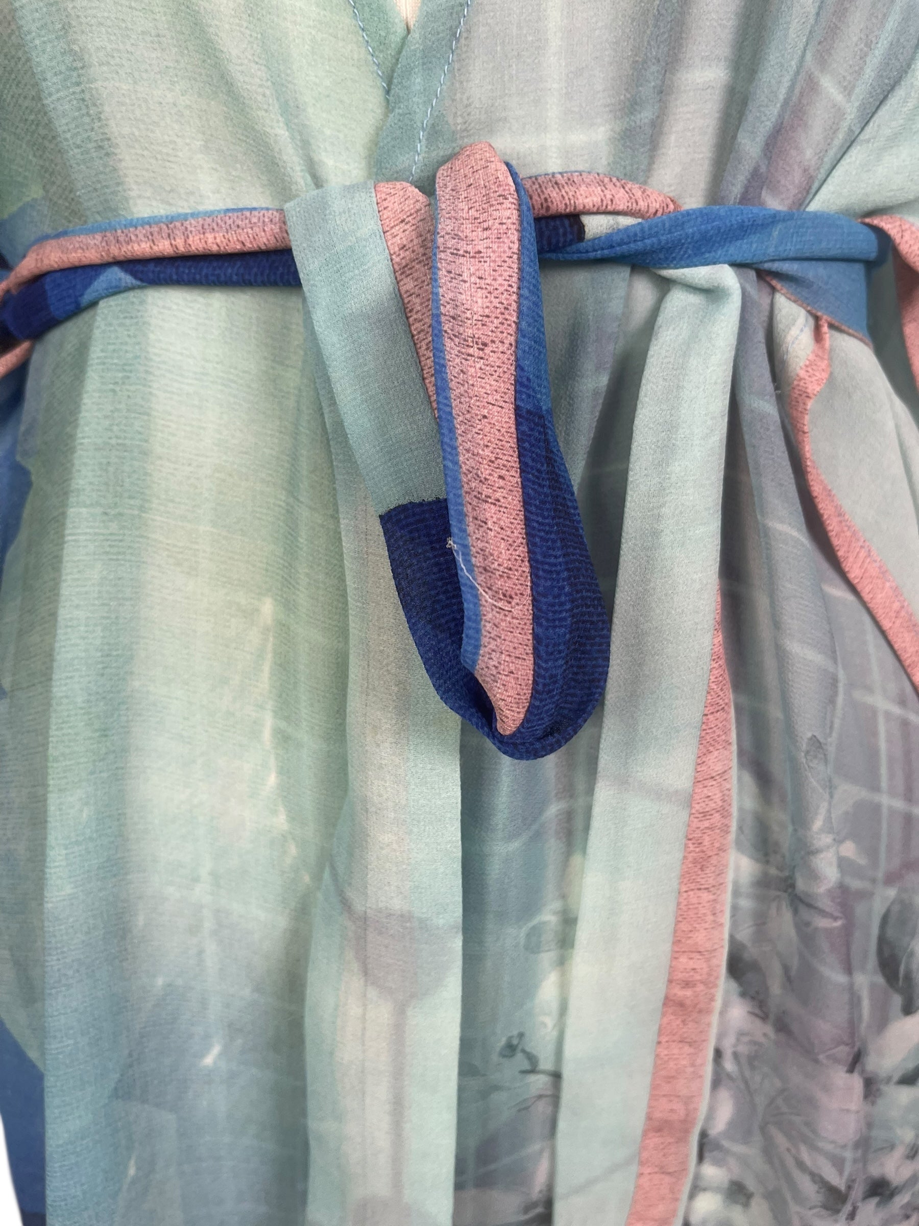 PRG8524 Sheer Wabi Sabi Pure Silk Kimono-Sleeved Jacket with Belt