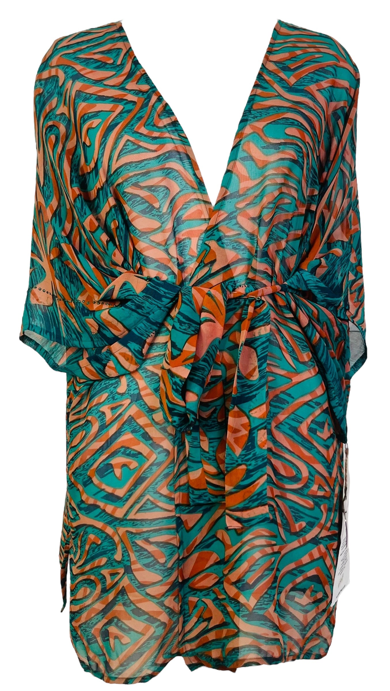 PRG7493 Sheer Wabi Sabi Pure Silk Kimono-Sleeved Jacket with Belt