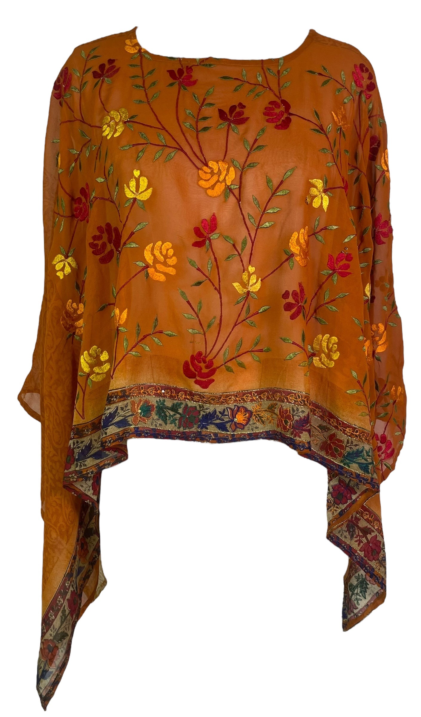 PREVIEW PRG8038  Sheer Avatar Pure Silk Capelet Poncho by DECEMBER2025 – Handmade ethical Poncho from sariKNOTsari using upcycled silk. Designed in Canada for travel and slow fashion, loved from Toronto to LA to Sydney.