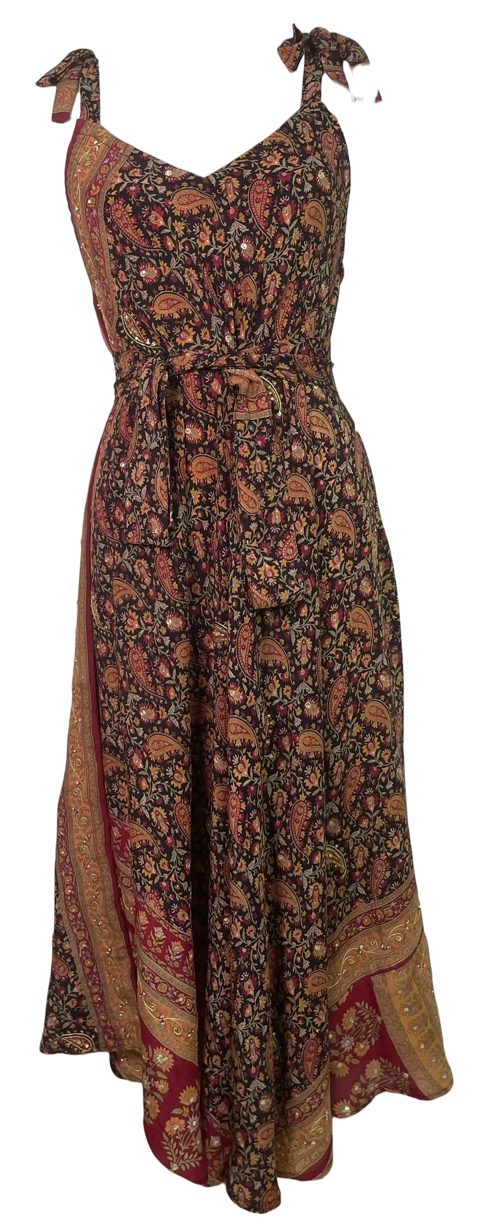 PREVIEW PRC8639 Avatar Pure Silk Maxi Dress with Belt by MARCH2026 – Handmade ethical Maxi Dress from sariKNOTsari using upcycled silk. Designed in Canada for travel and slow fashion, loved from Toronto to LA to Sydney.