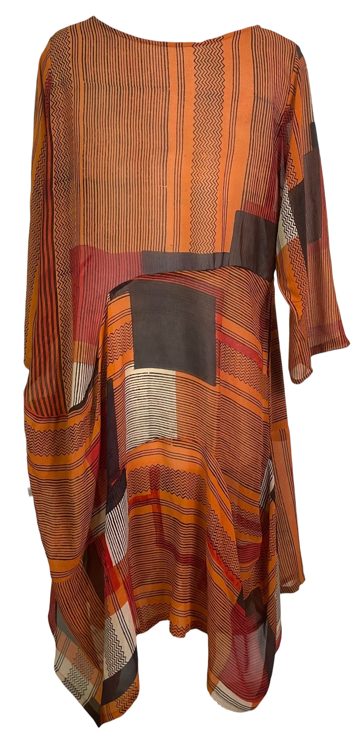 PRG8909 Sheer Wabi Sabi Sculptural Silk Long Tunic Dress by 15 FEBRUARY 2026 – Handmade ethical Sculptural Dress from sariKNOTsari using upcycled silk. Designed in Canada for travel and slow fashion, loved from Toronto to LA to Sydney.