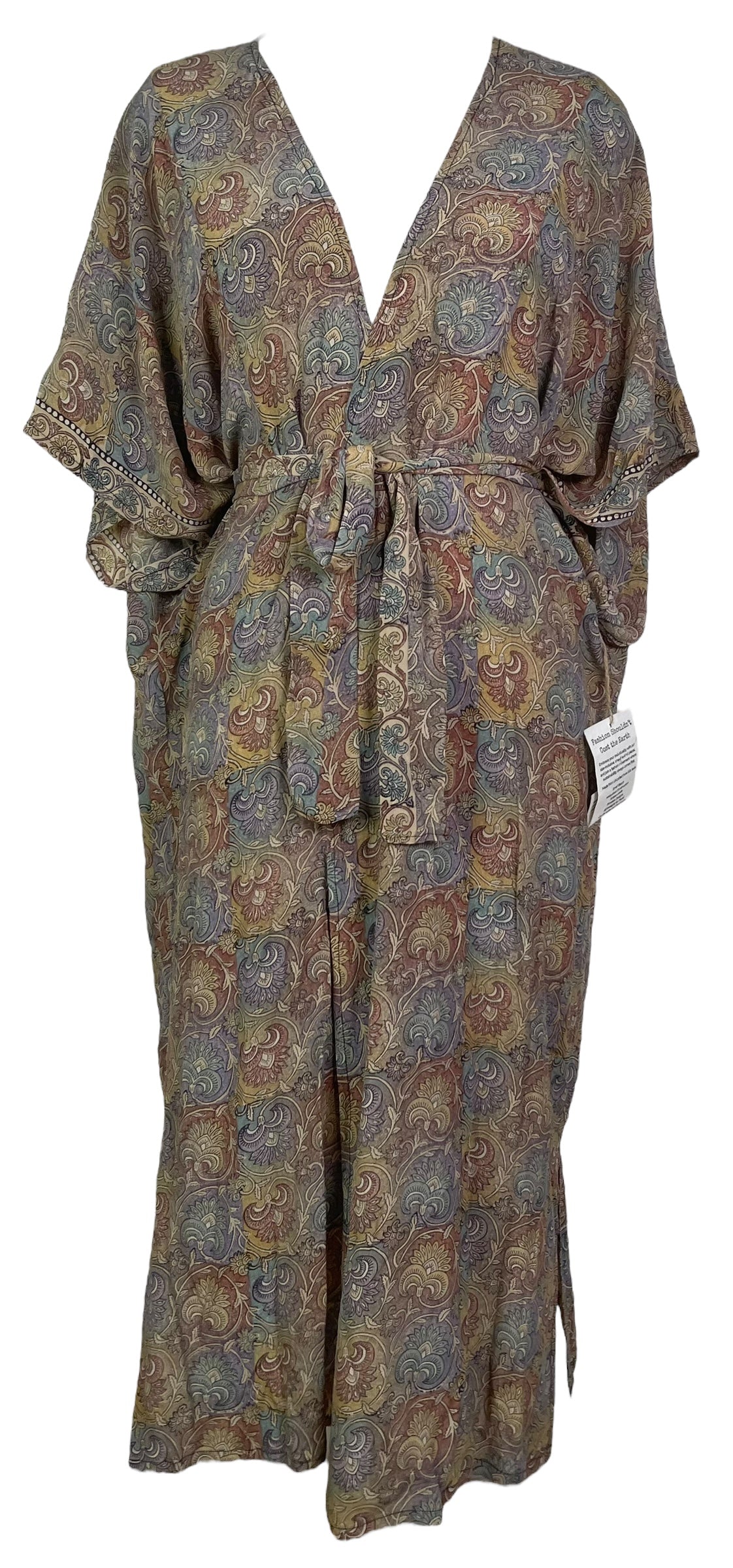 PRC7663 Avatar Long Pure Silk Kimono Sleeved Duster with Belt