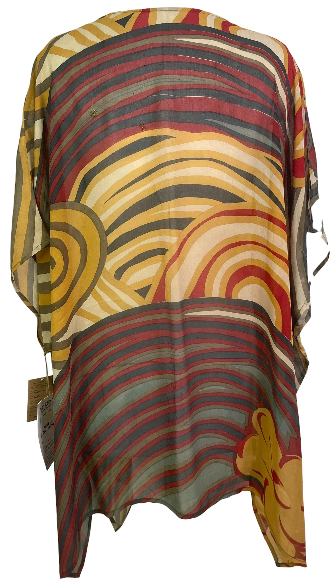 PRG8782 Sheer Wabi Sabi Pure Silk Short Kaftan Tunic With Slits by 15 FEBRUARY 2026 – Handmade ethical Short Kaftan from sariKNOTsari using upcycled silk. Designed in Canada for travel and slow fashion, loved from Toronto to LA to Sydney.
