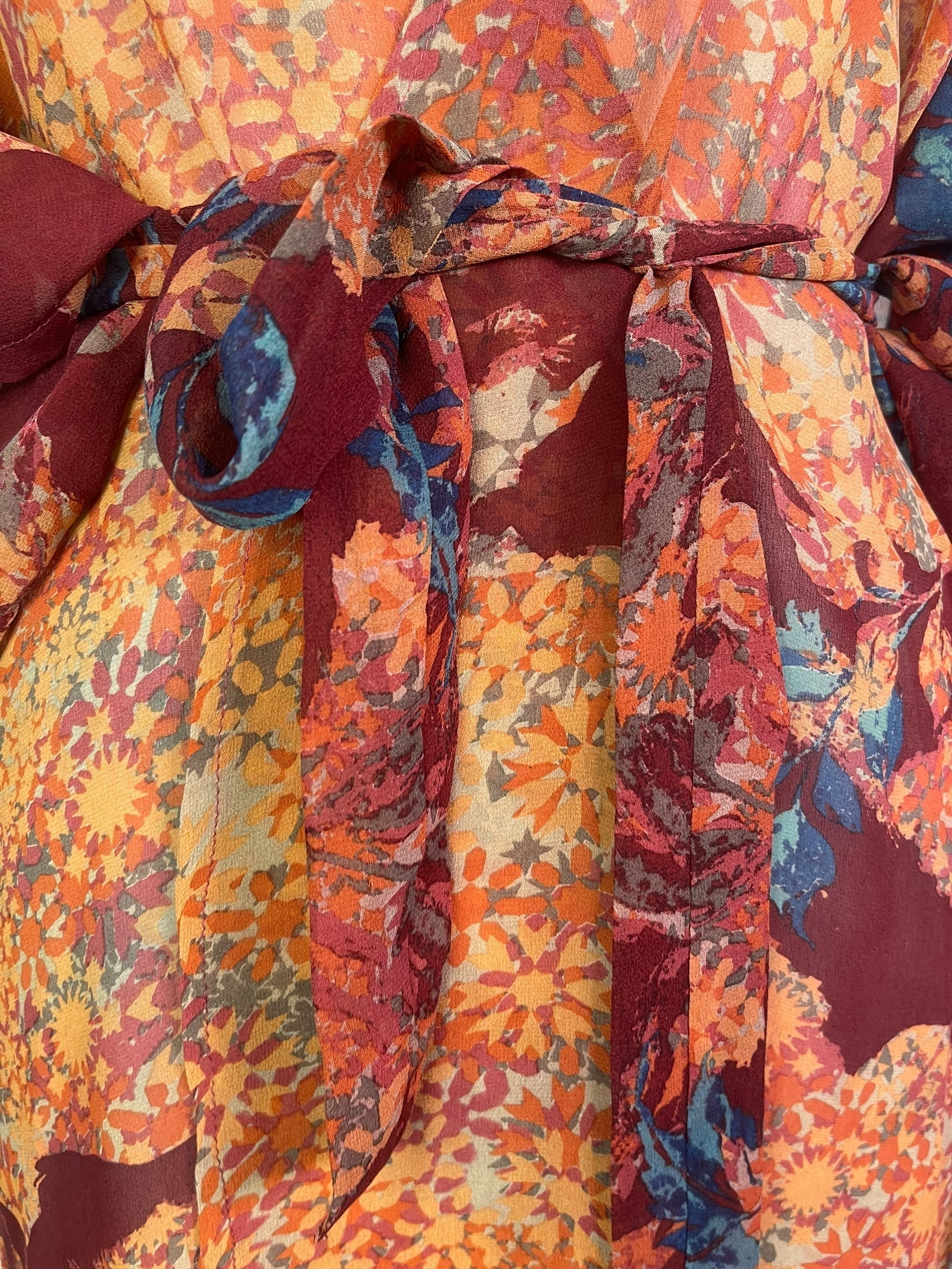 PRG8571 Sheer Avatar Long Pure Silk Kimono Sleeved Duster with Belt