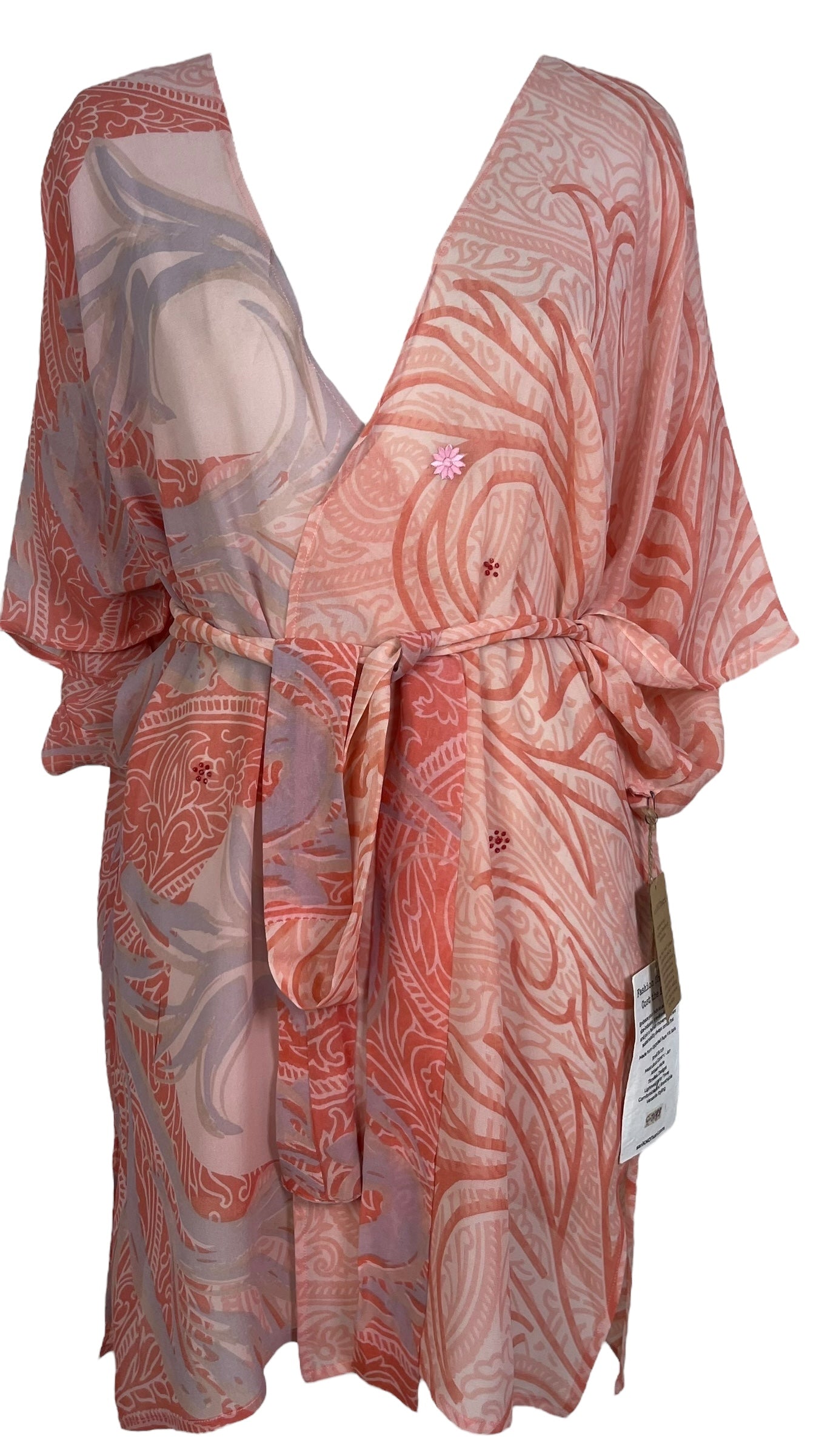 PRG7195 Sheer Wabi Sabi Pure Silk Kimono-Sleeved Jacket with Belt