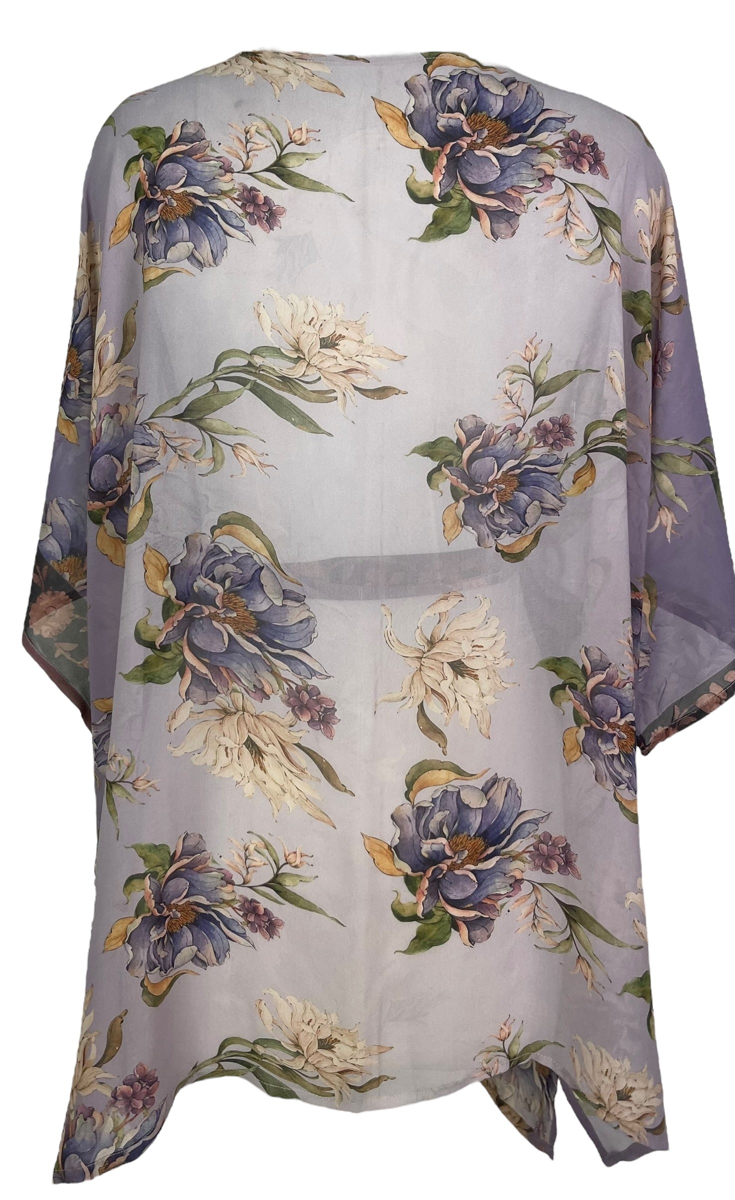 MARKETING PRG7877 Sheer Avatar Pure Silk Kimono-Sleeved Jacket with Belt by MARKETING – Handmade ethical Short Kimono from sariKNOTsari using upcycled silk. Designed in Canada for travel and slow fashion, loved from Toronto to LA to Sydney.