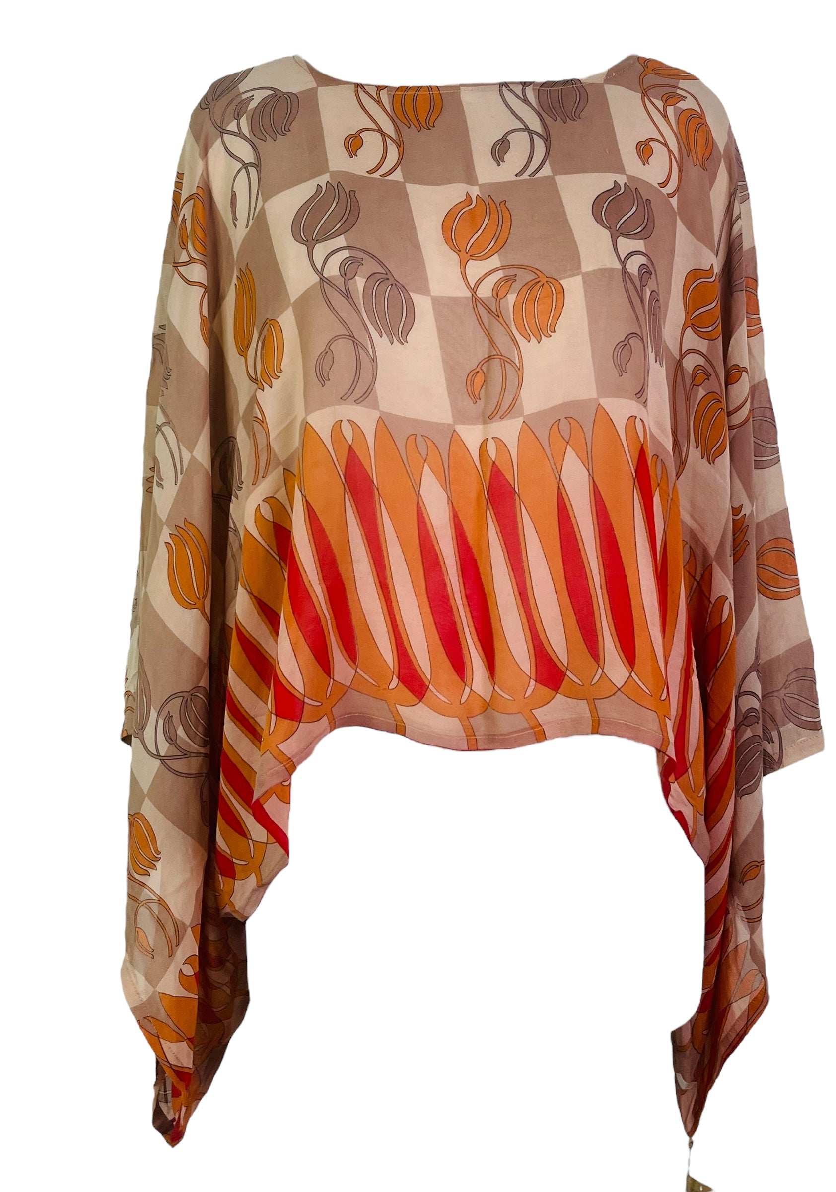 PRG7367 Sheer Wabi Sabi Pure Silk Kimono-Sleeved Top