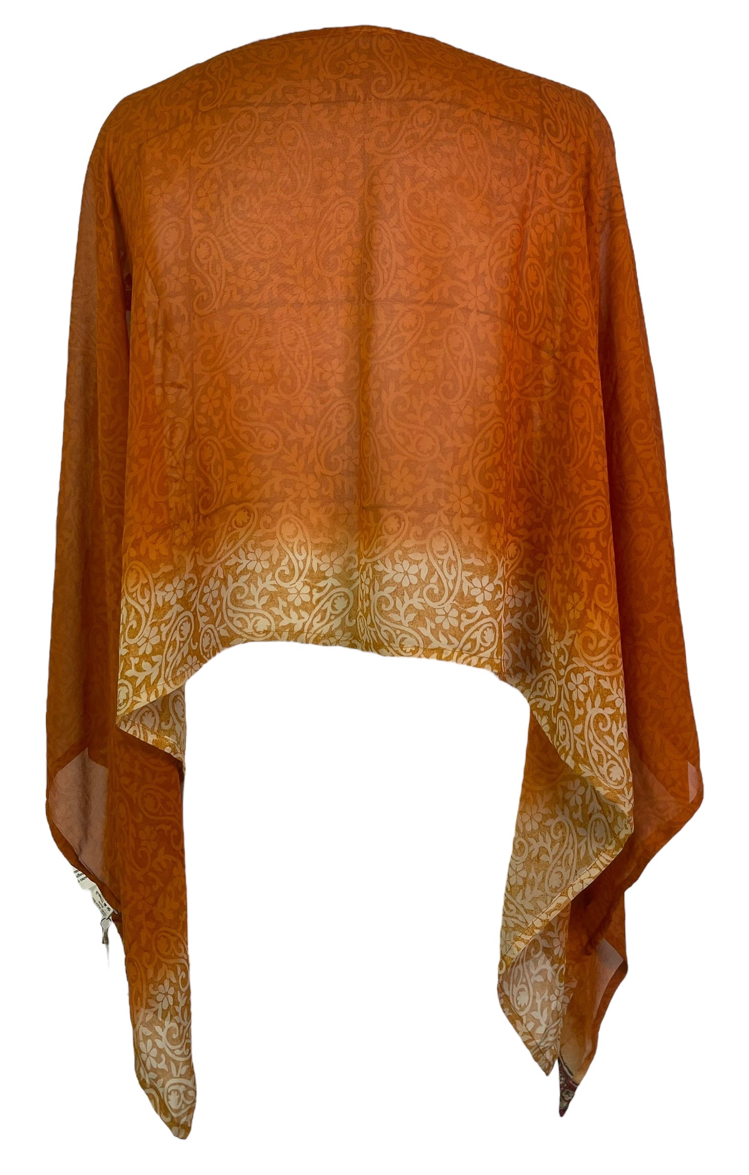 PREVIEW PRG8038  Sheer Avatar Pure Silk Capelet Poncho by DECEMBER2025 – Handmade ethical Poncho from sariKNOTsari using upcycled silk. Designed in Canada for travel and slow fashion, loved from Toronto to LA to Sydney.