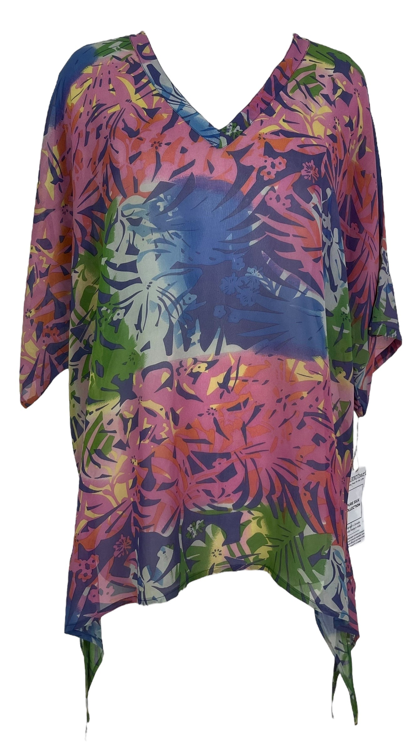 PRG7871 Sheer Avatar Pure Silk Long Tunic with Side Ties