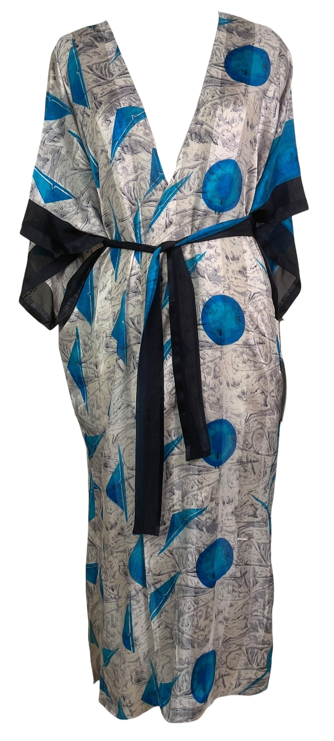 PREVIEW PRG8664B Sheer Avatar Long Pure Silk Kimono Sleeved Duster with Belt by MARCH2026 – Handmade ethical Long Kimono from sariKNOTsari using upcycled silk. Designed in Canada for travel and slow fashion, loved from Toronto to LA to Sydney. Featuring Zsiska, Bryn Walker and Artisan Leather coats by Rejean Pepin, Pepin designs