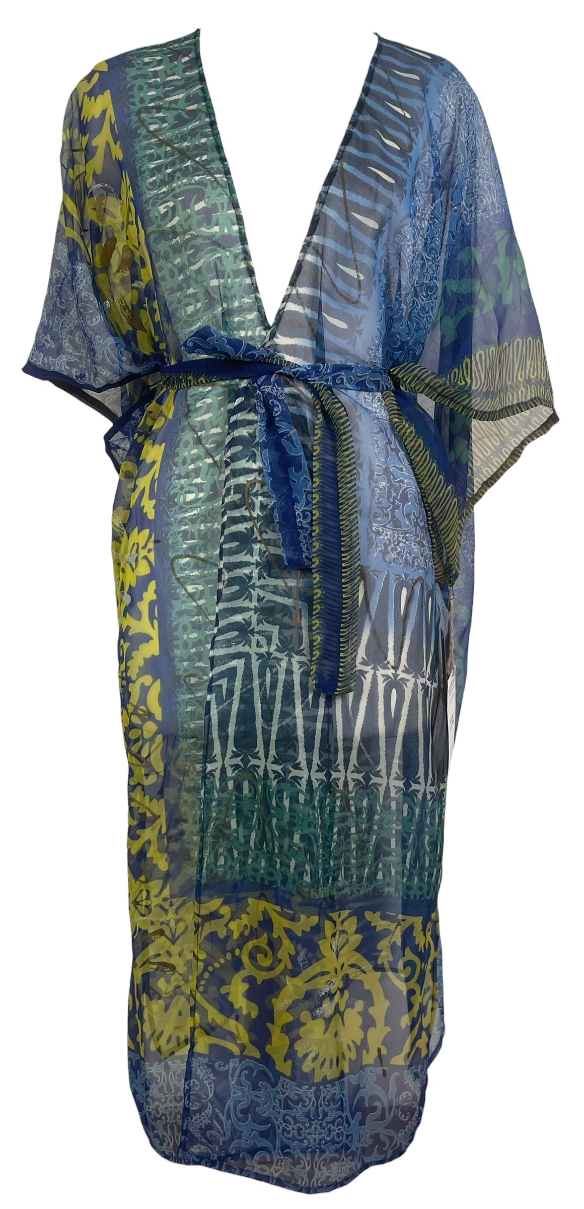 PRG8870 Sheer Wabi Sabi Pure Silk Kimono Sleeved Duster with Belt