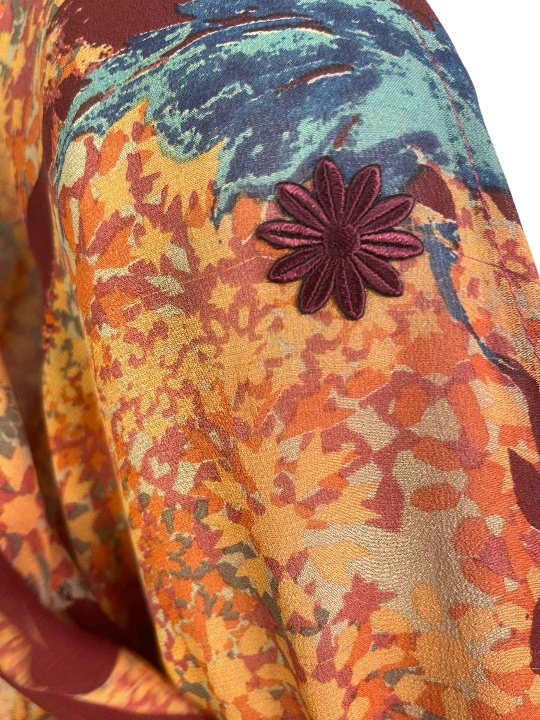 PRG8571 Sheer Avatar Long Pure Silk Kimono Sleeved Duster with Belt