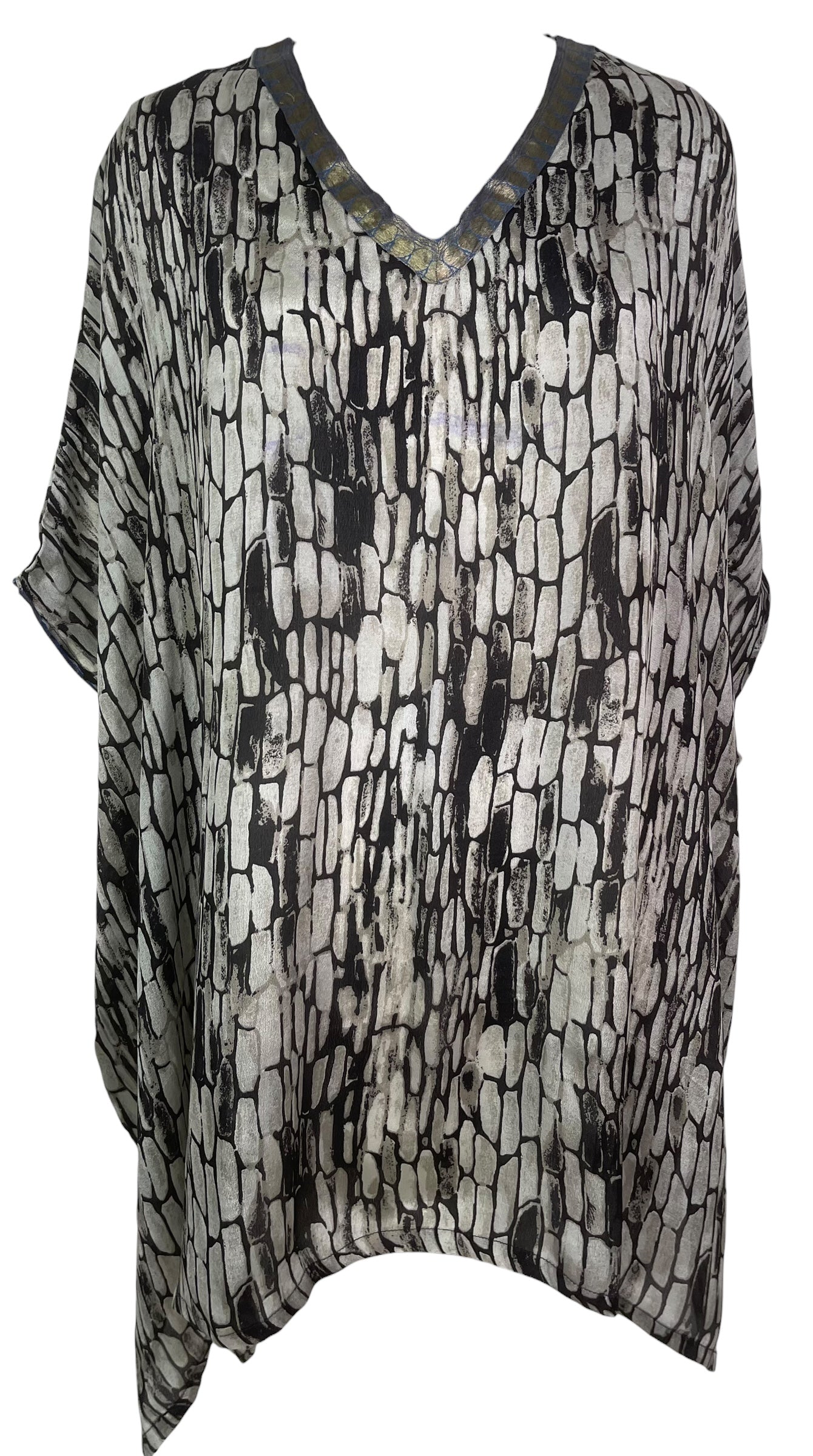 PRC7471  Wabi Sabi Pure Silk Short Kaftan Tunic With Slits