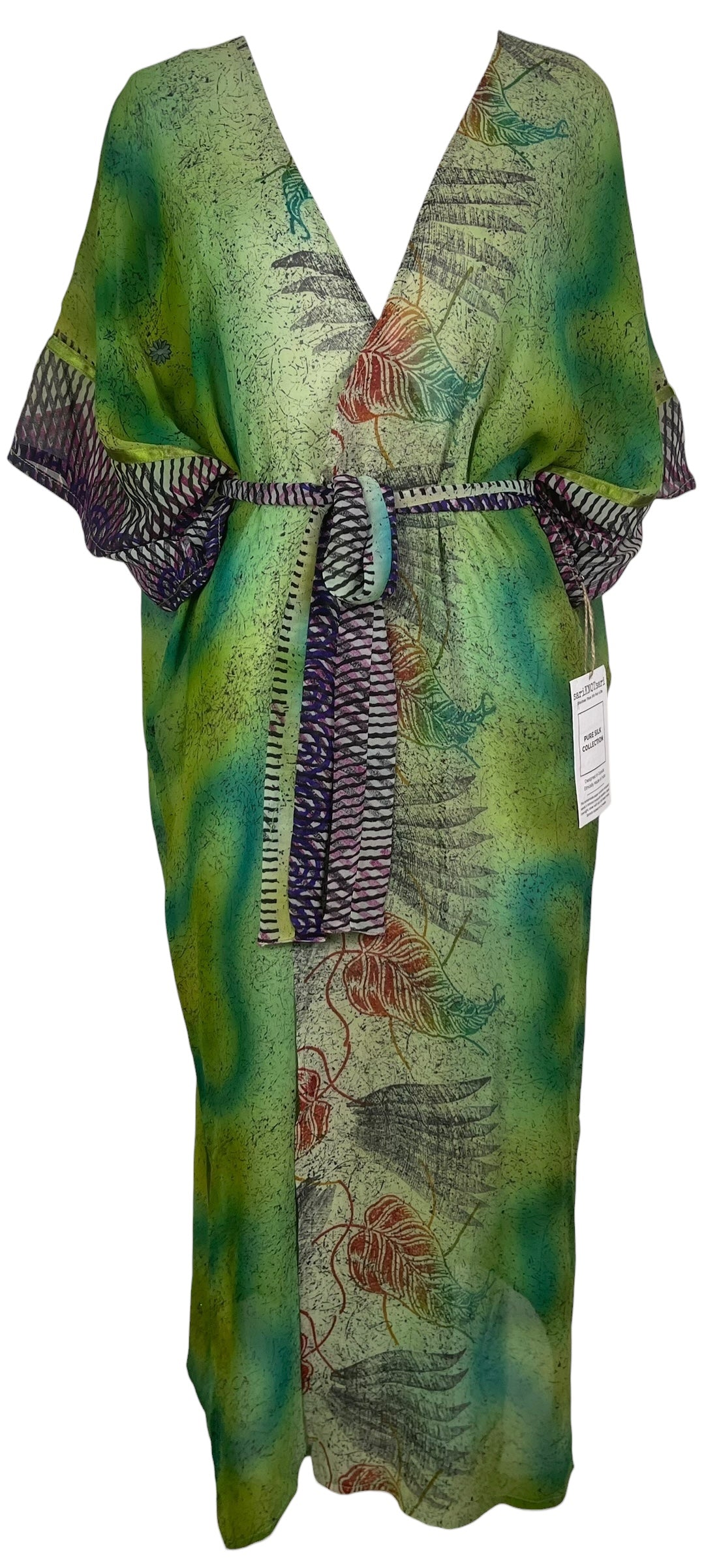 PRG8568 Sheer Avatar Long Pure Silk Kimono Sleeved Duster with Belt